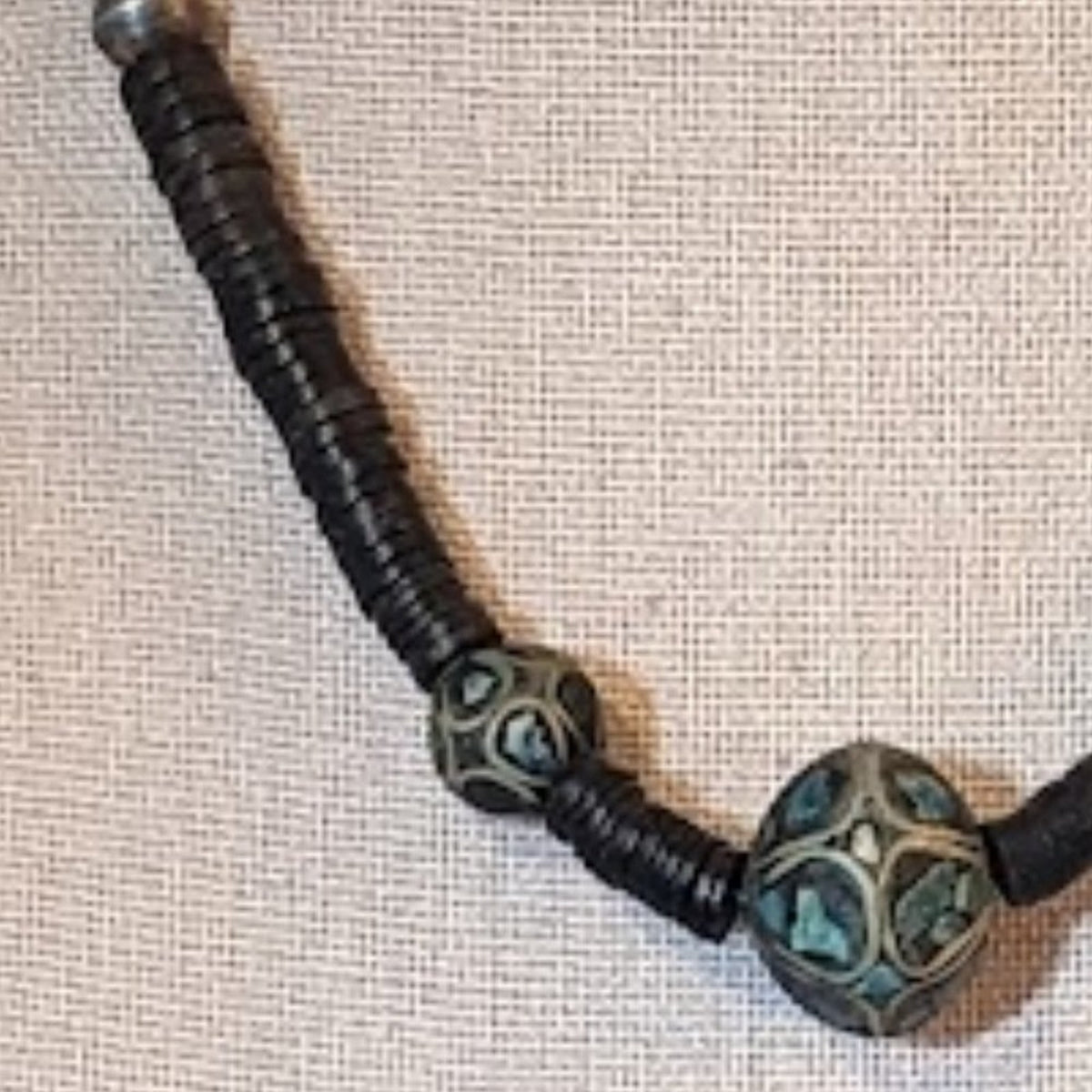Vintage Hand Made Asian East Indian Ethnic Silver Turquoise Bead Necklace