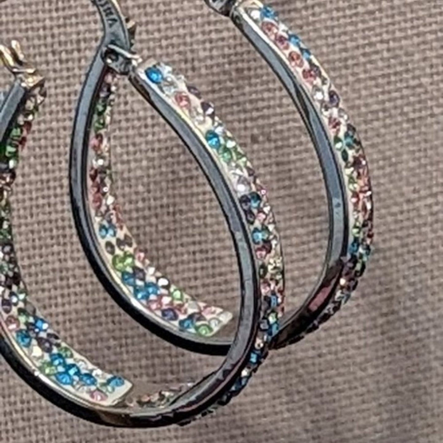 Sophia James New York Fine Silver-plated Swarovski oblong in and out hoops