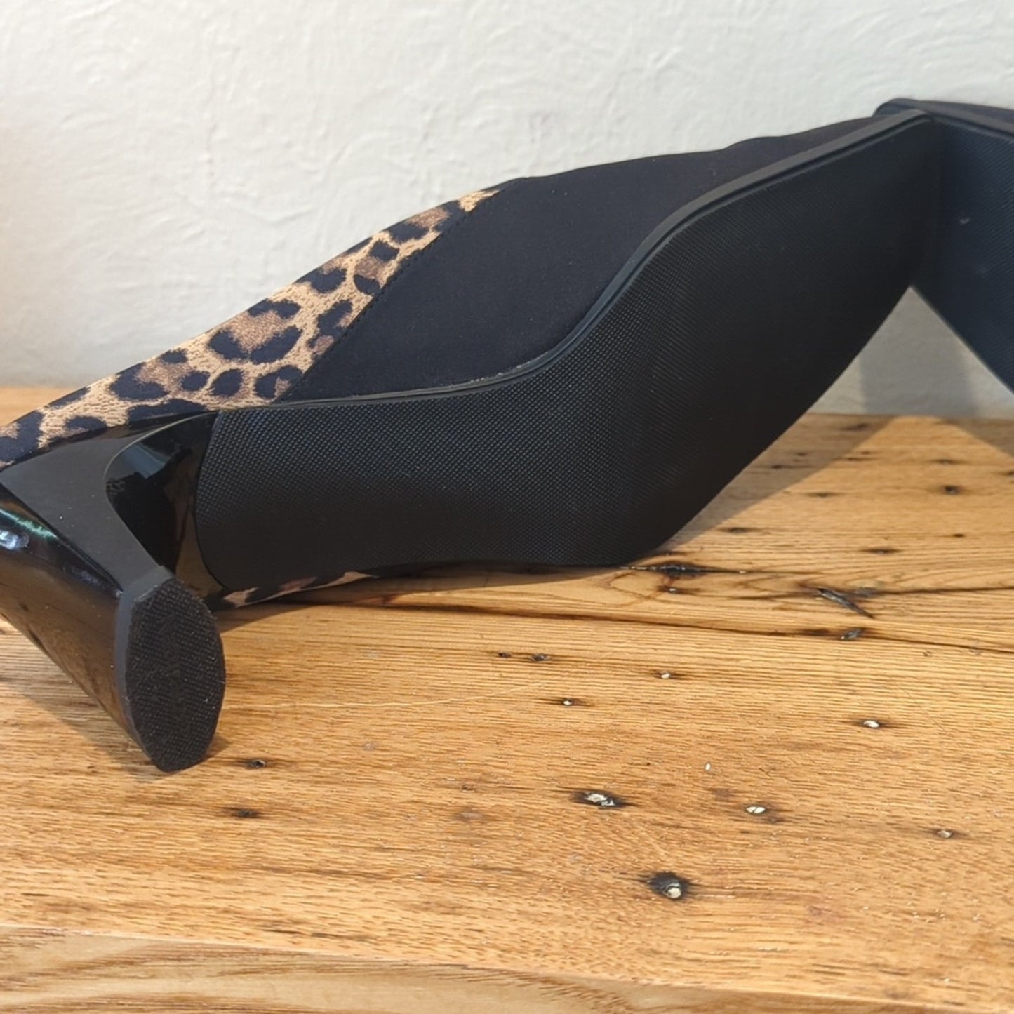 Naturalizer Black Fabric Mule w/ Animal Print Trim & Patent Leather Heels Sz 8.5