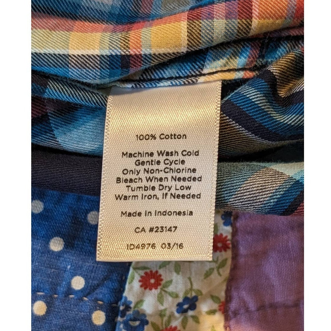 Talbot's Cotton Blue Plaid Button Up Roll Tab Sleeve Shirt Women's Size L