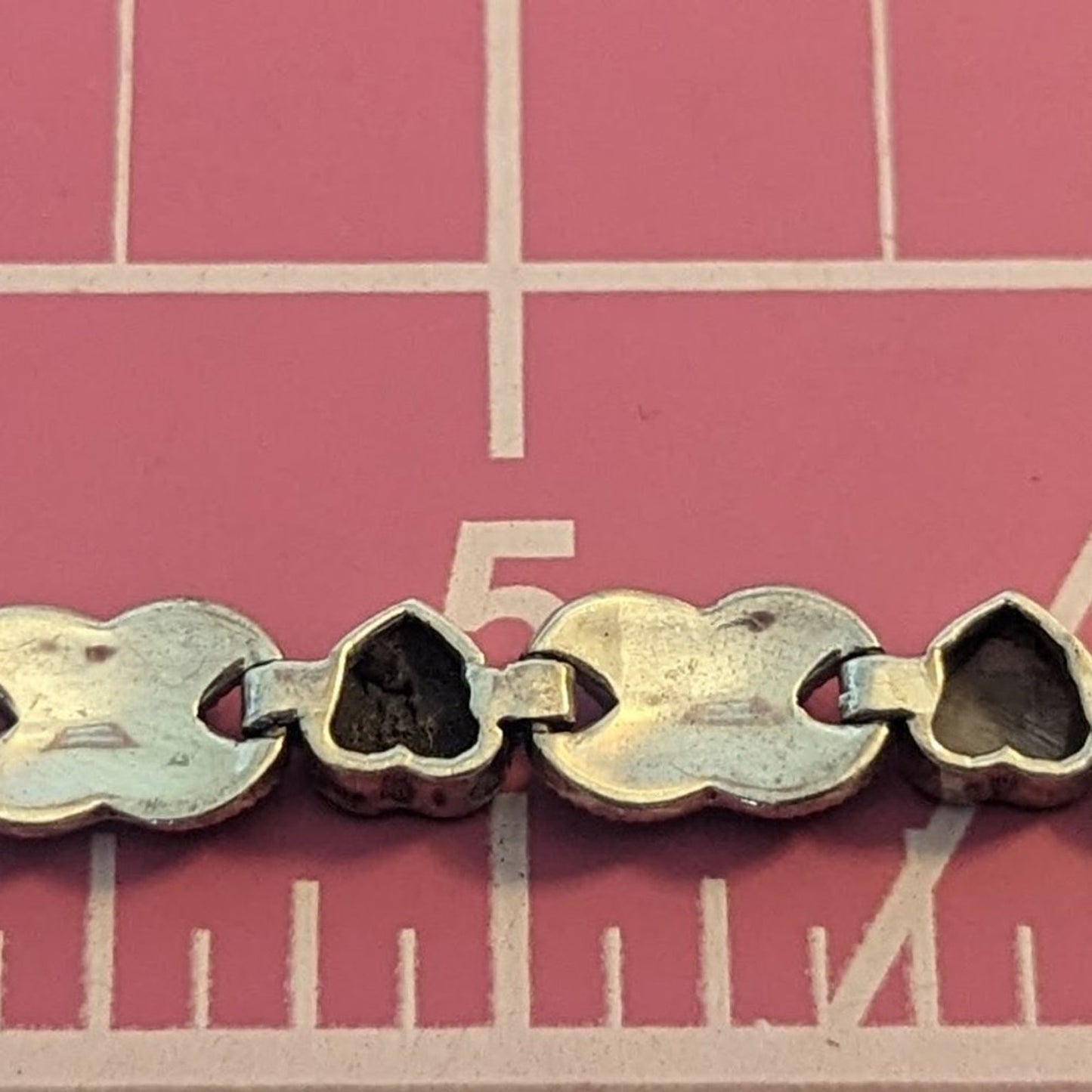 Vtg 925 Sterling Silver MOP Marcasite Fold Over Clasp Heart Link Bracelet 15.1g