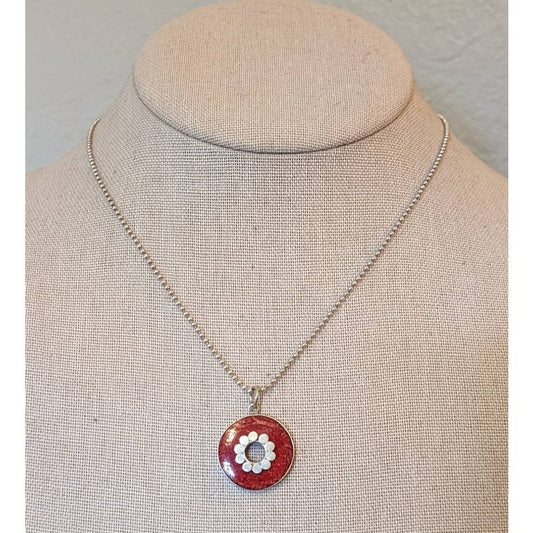 Bezel Set Oval Red Coral Pendant on Italian 925 Sterling Bead Ball 16" Chain