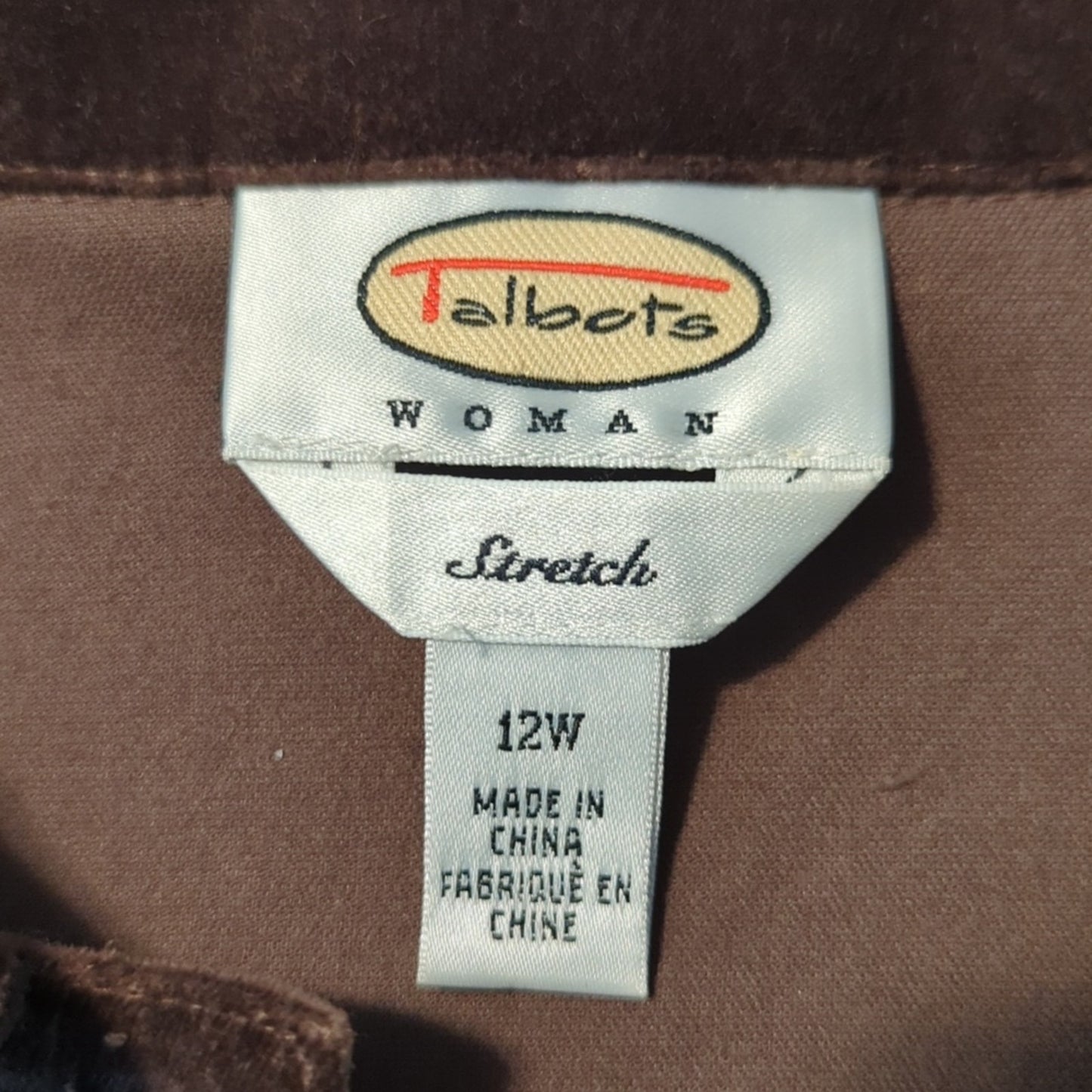 TALBOTS Vtg Brown Stretch Velvet Jean Style Jacket Women's Plus Size 12W