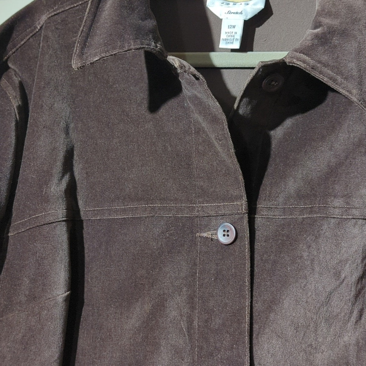 TALBOTS Vtg Brown Stretch Velvet Jean Style Jacket Women's Plus Size 12W