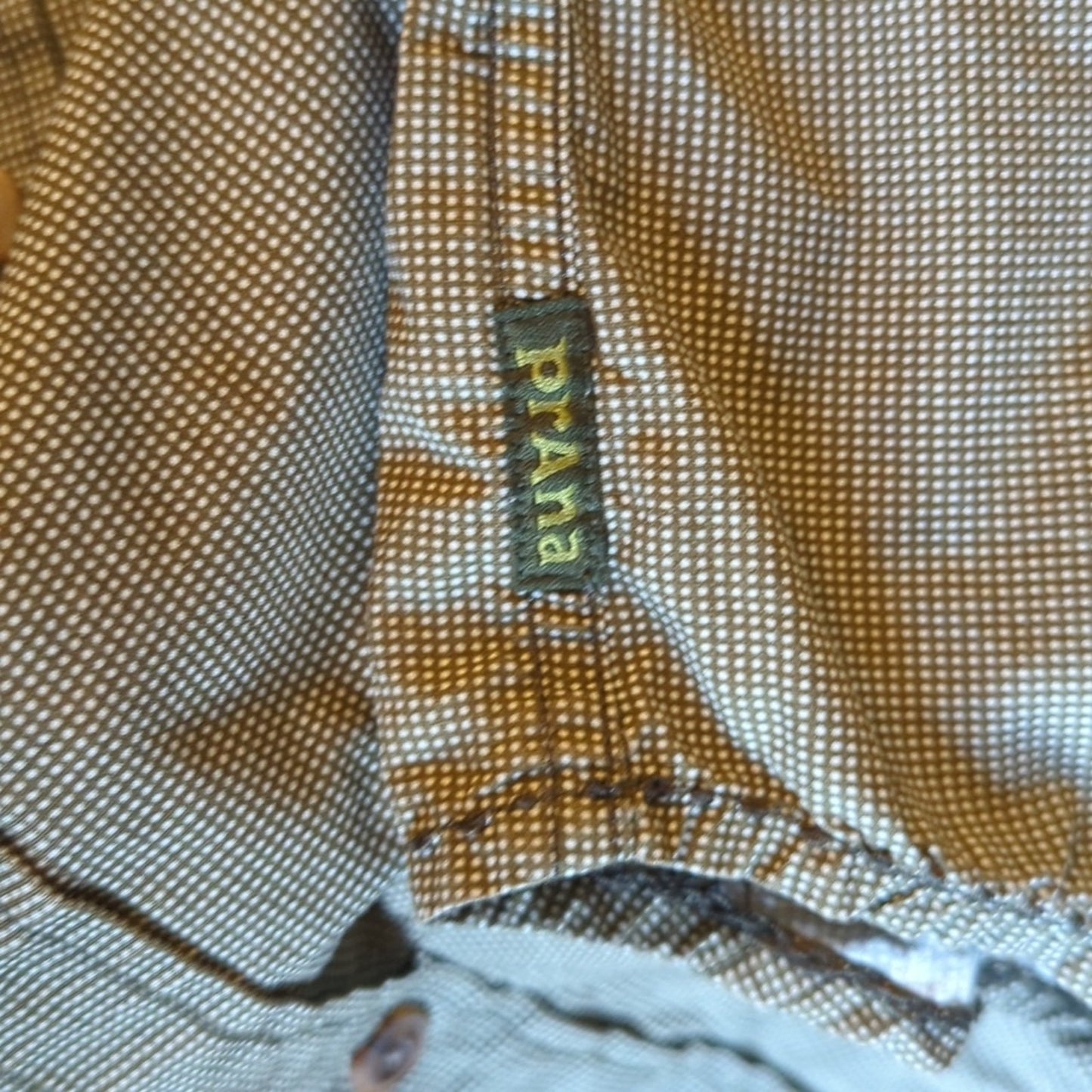 Prana Brown Check Organic Cotton Short Sleeve Button Down Shirt Men's Size XL