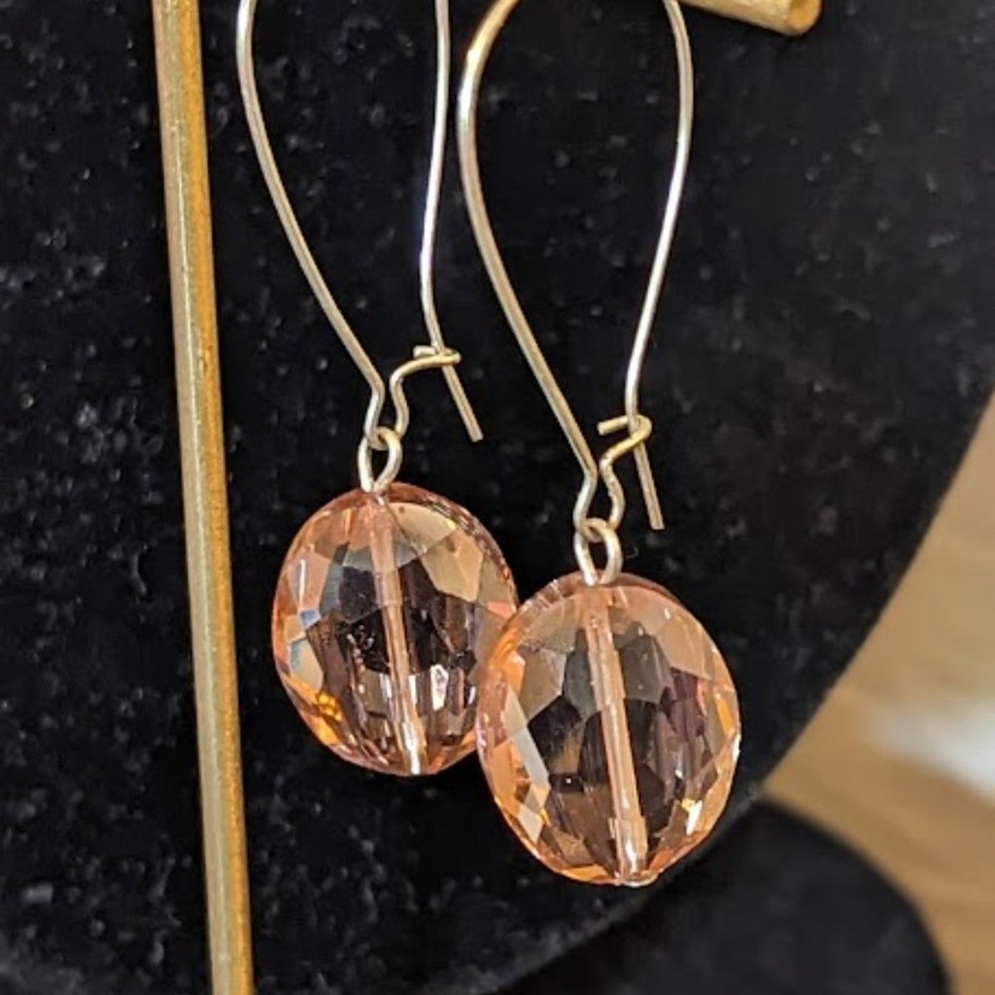 Large Peach Crystal Dangle Earrings with Long Kidney Ear Wire