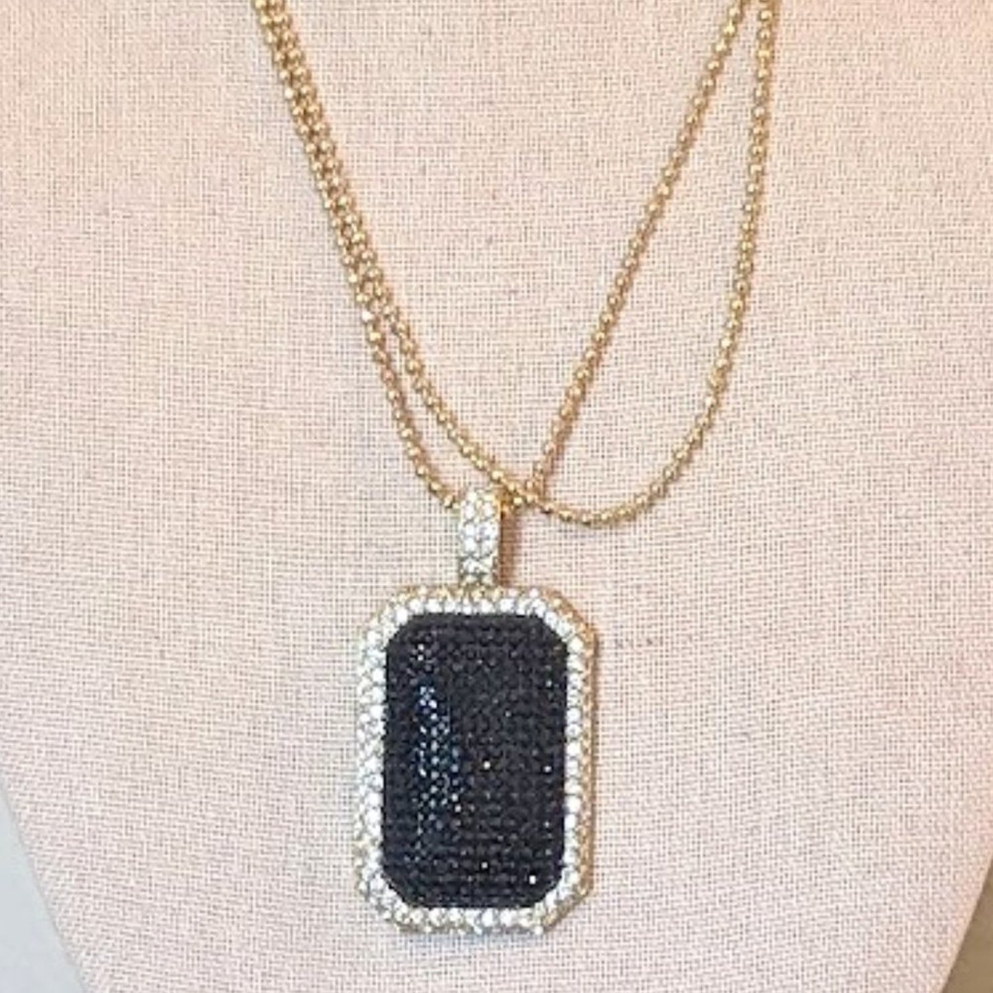 ABS by Allen Schwartz NWOT Black Crystal Gold Tone Statement Necklace