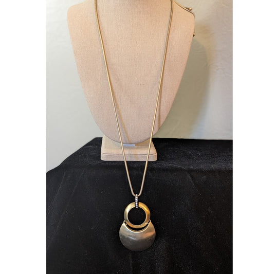 Satin Finish Gold Tone Geometric Pendant Adjustable Snake Chain Necklace