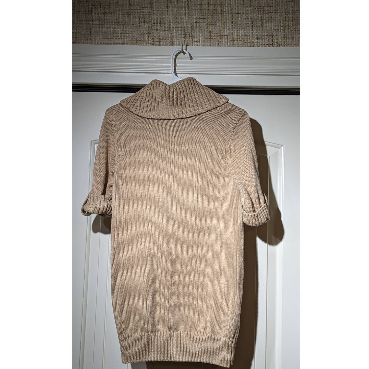 Athleta Cashmere Blend Camel Pullover Cowl Neck Short Button Sleeve Sweater Sz M