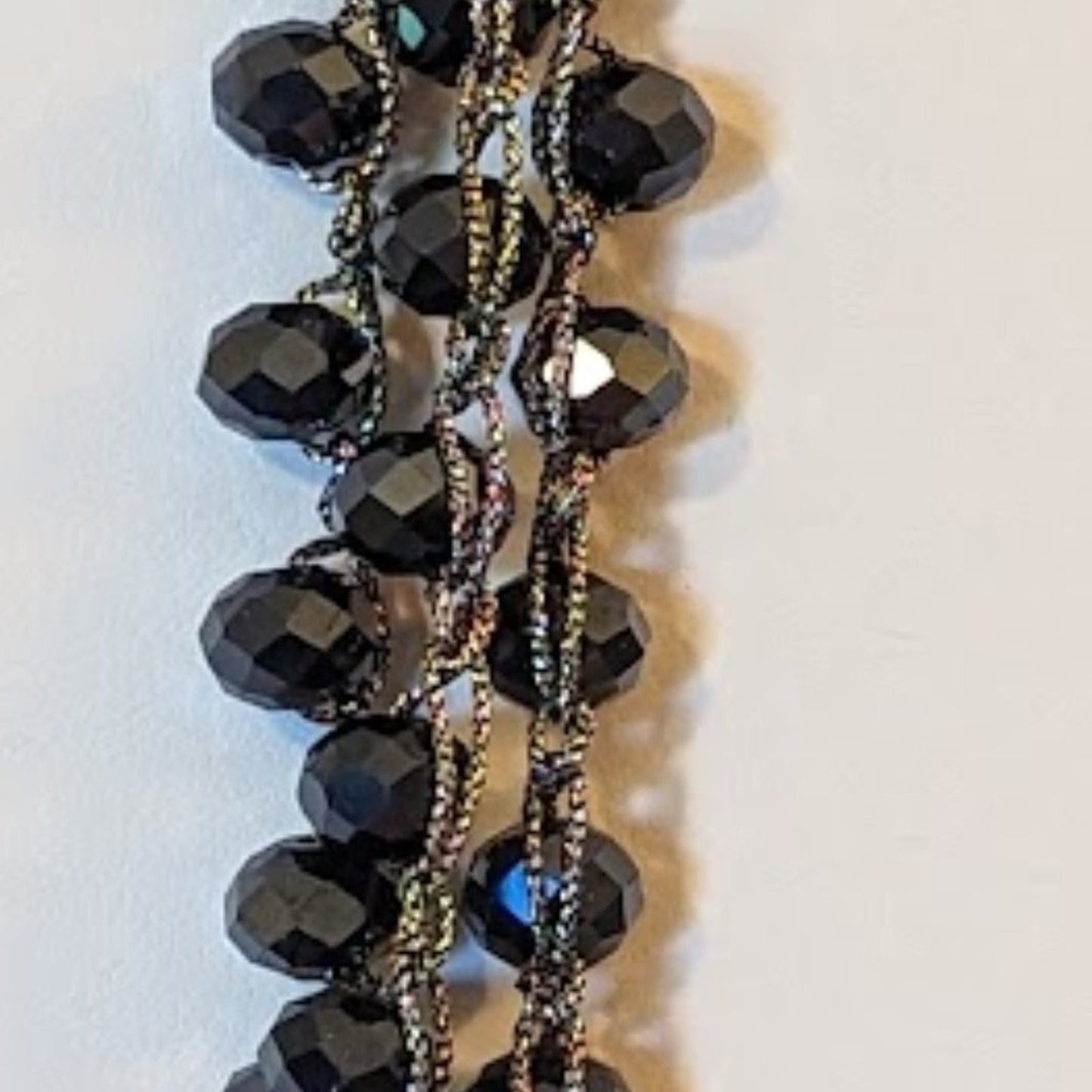 Black or Navy AB Coated Glass Crystal Faceted Beads Woven on a Metallic Chain