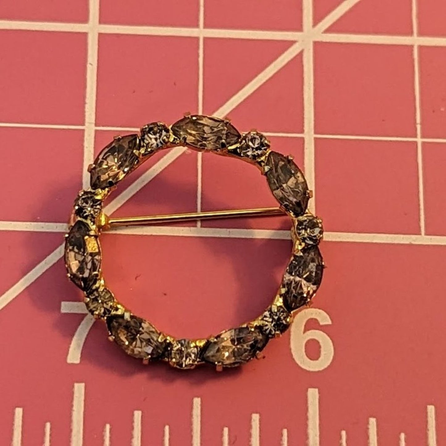 Vintage Lavender Crystal Round Gold Tone Brooch