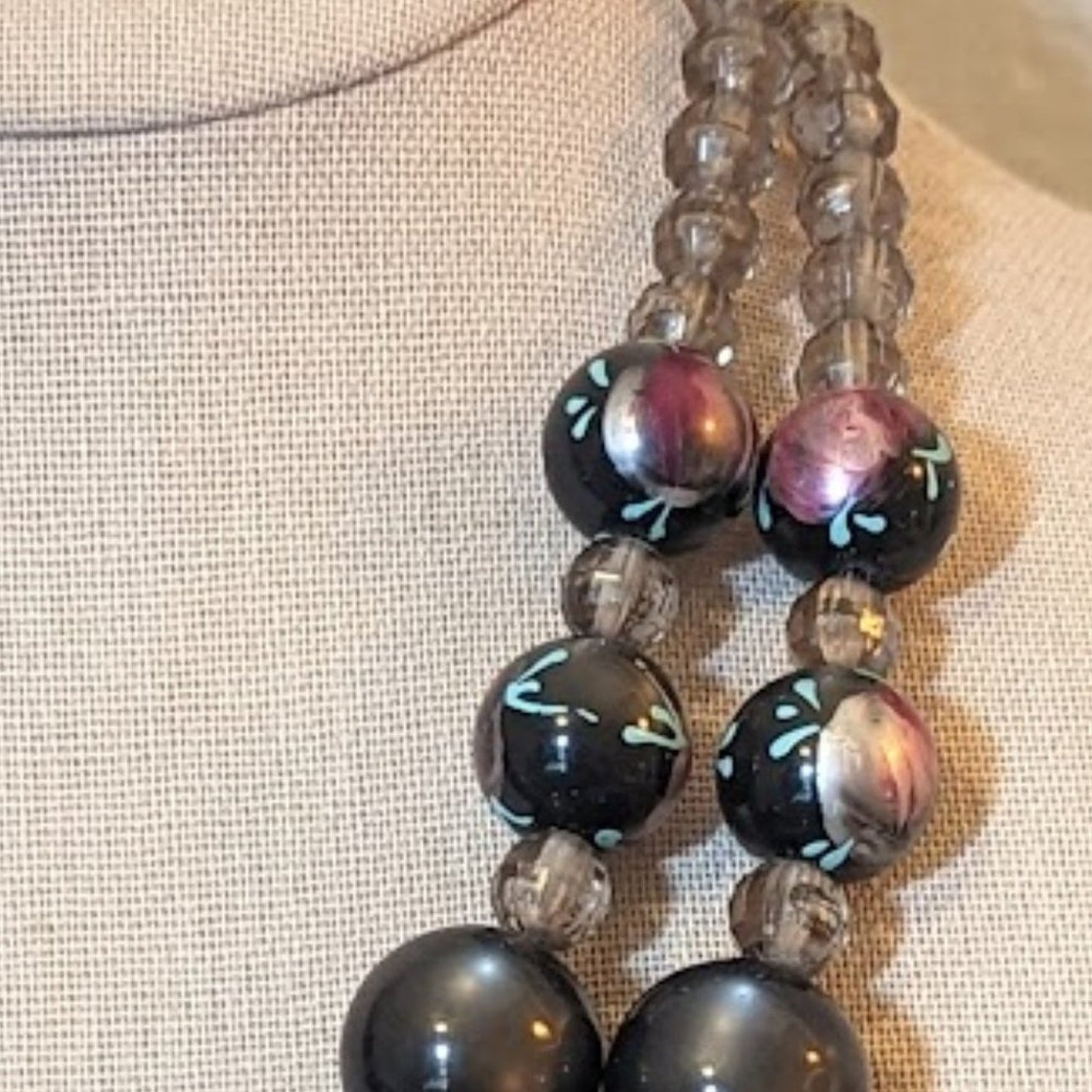 Vintage Black Flower Bead Multi-strand Choker Necklace
