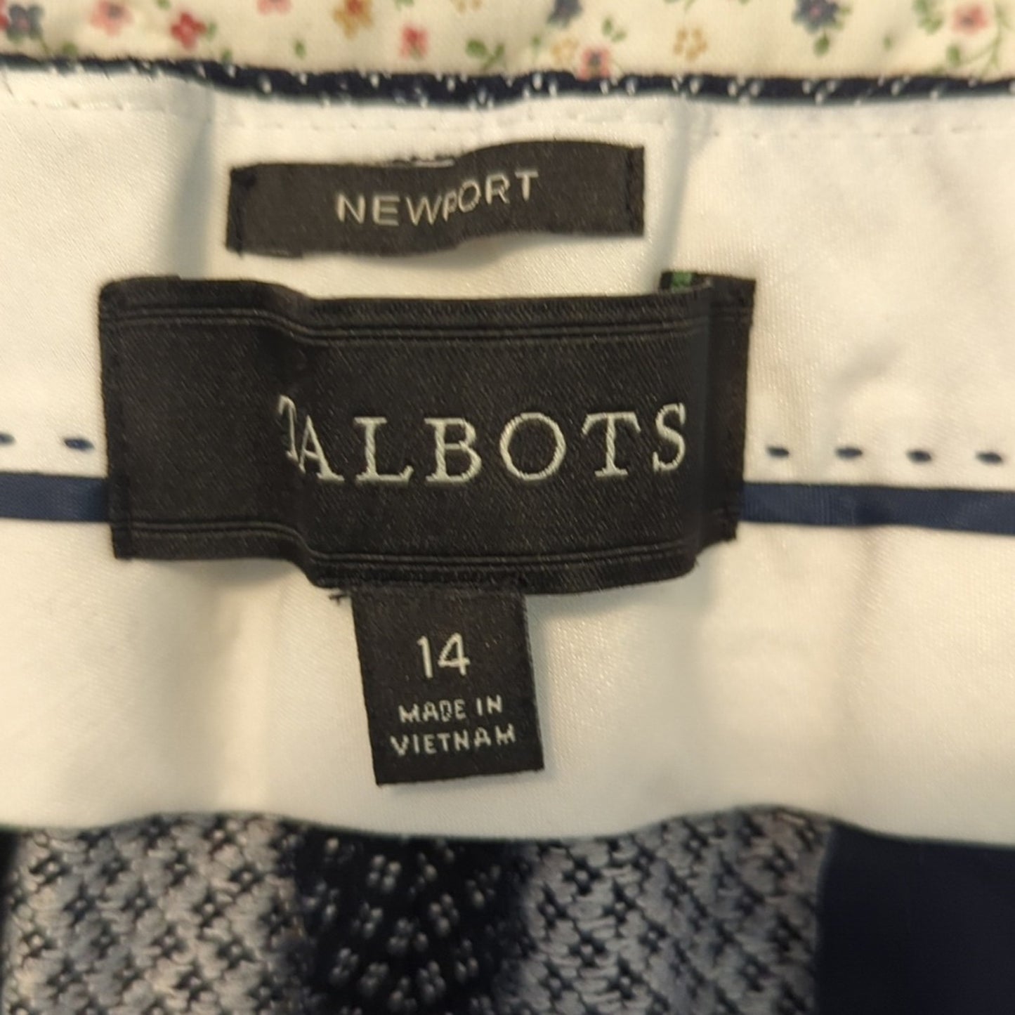 Talbot's Navy White Pin Dot Cotton Stretch High Rise Straight Leg Pant Size 14