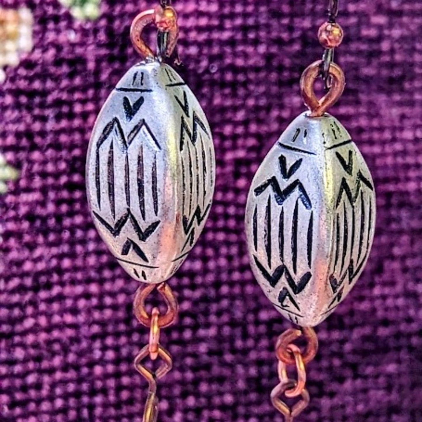 Bold Silver & Copper Tone Bohemian Tribal Mixed Metal Earrings
