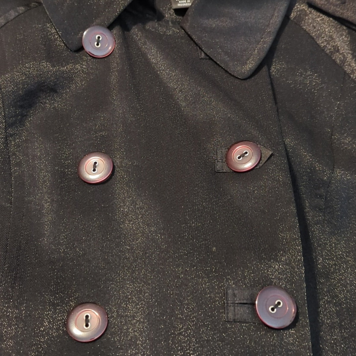 Style & Co. Black Shimmer Double Breasted Trench Coat Women's Size M
