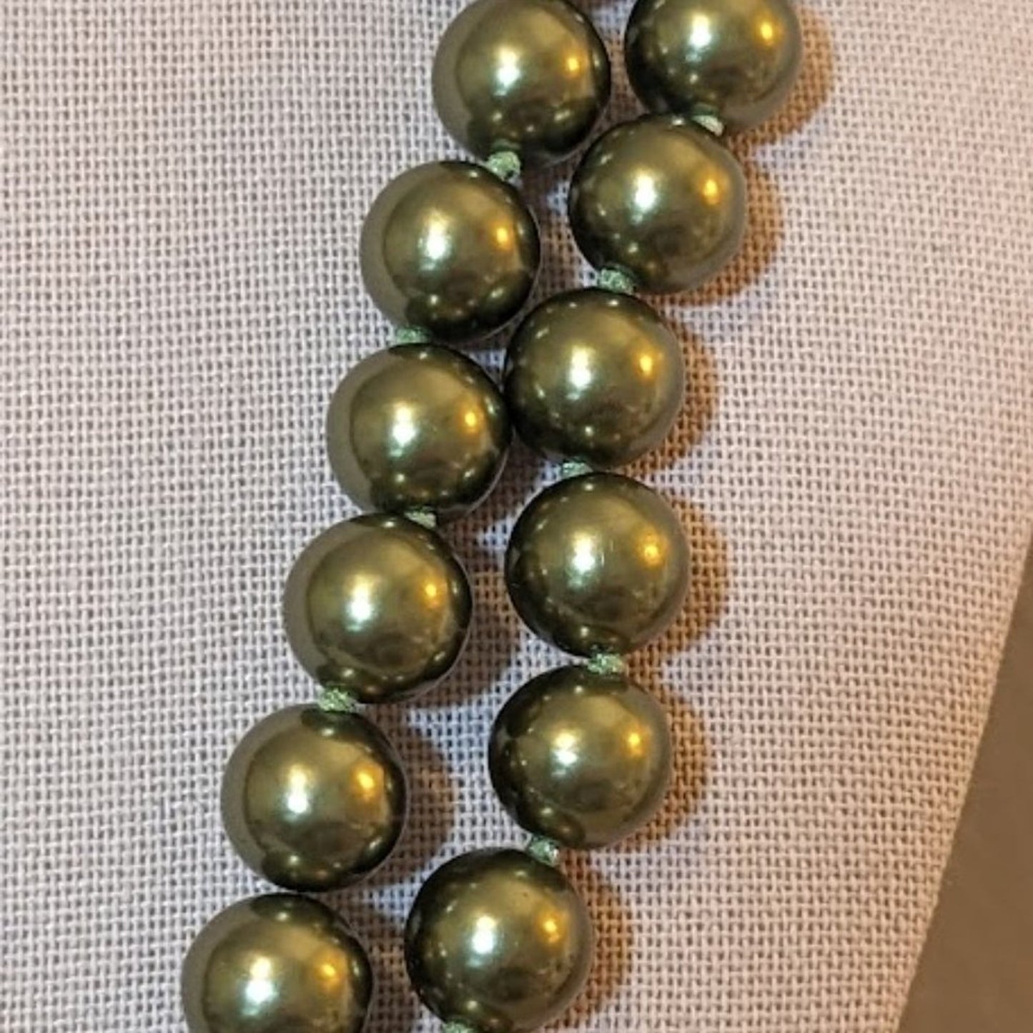 Monet Long Strand Green Glass Simulated Hand Knotted Pearl Bead Necklace