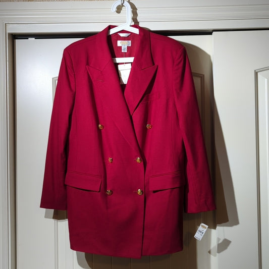 Talbots Red Wool Double Breasted Gold Button Vintage Blazer Women's Plus Sz 12W