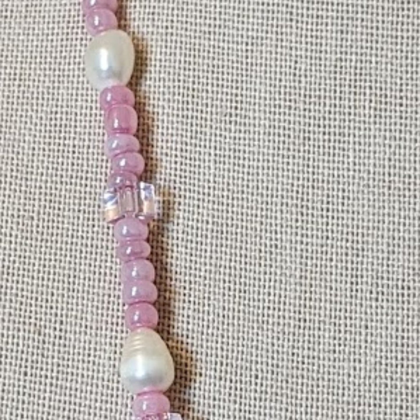 Pink Quartz, Potato Pearls, and Glass Bead Tassel Necklace