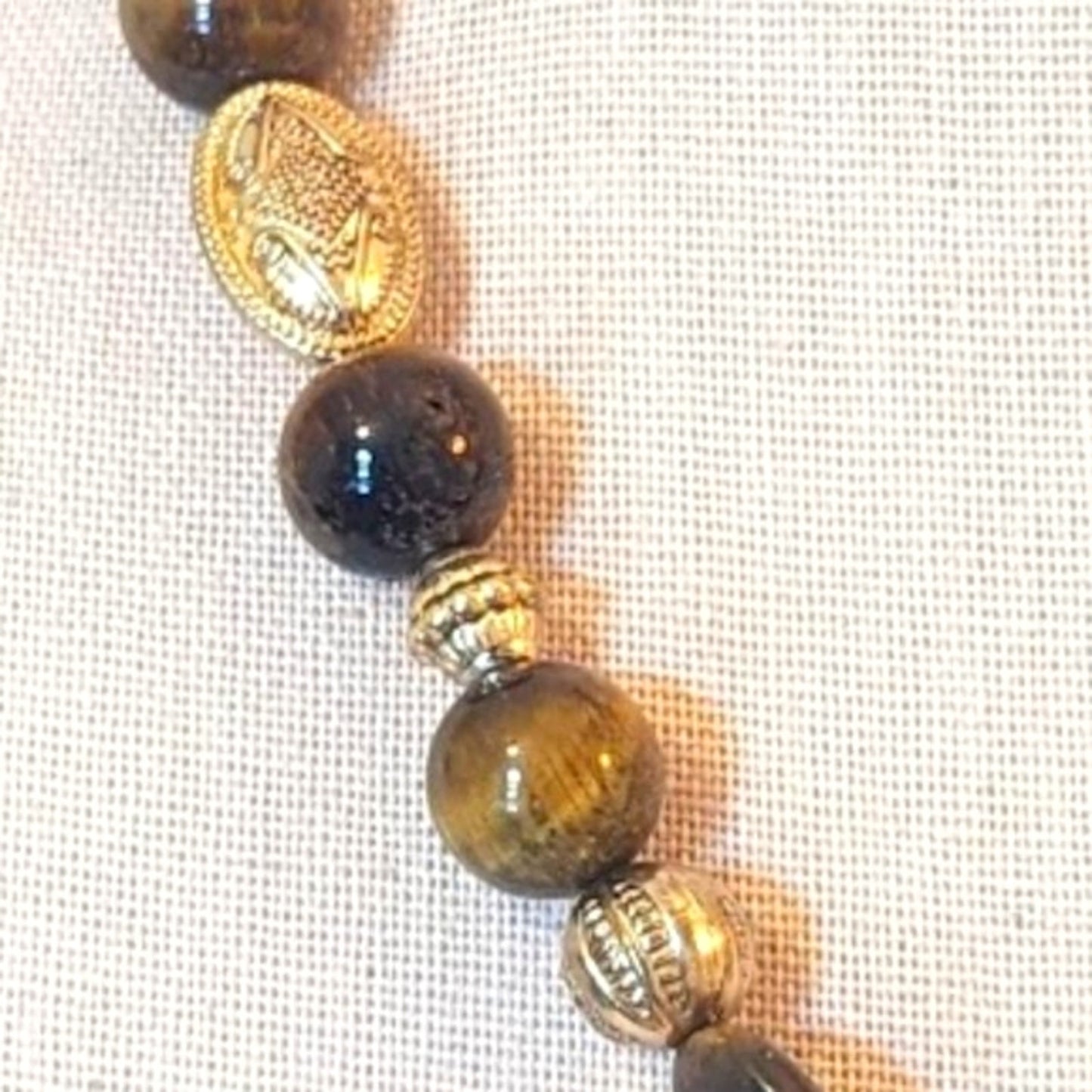 Tiger's Eye and Gold Toned Beaded Necklace