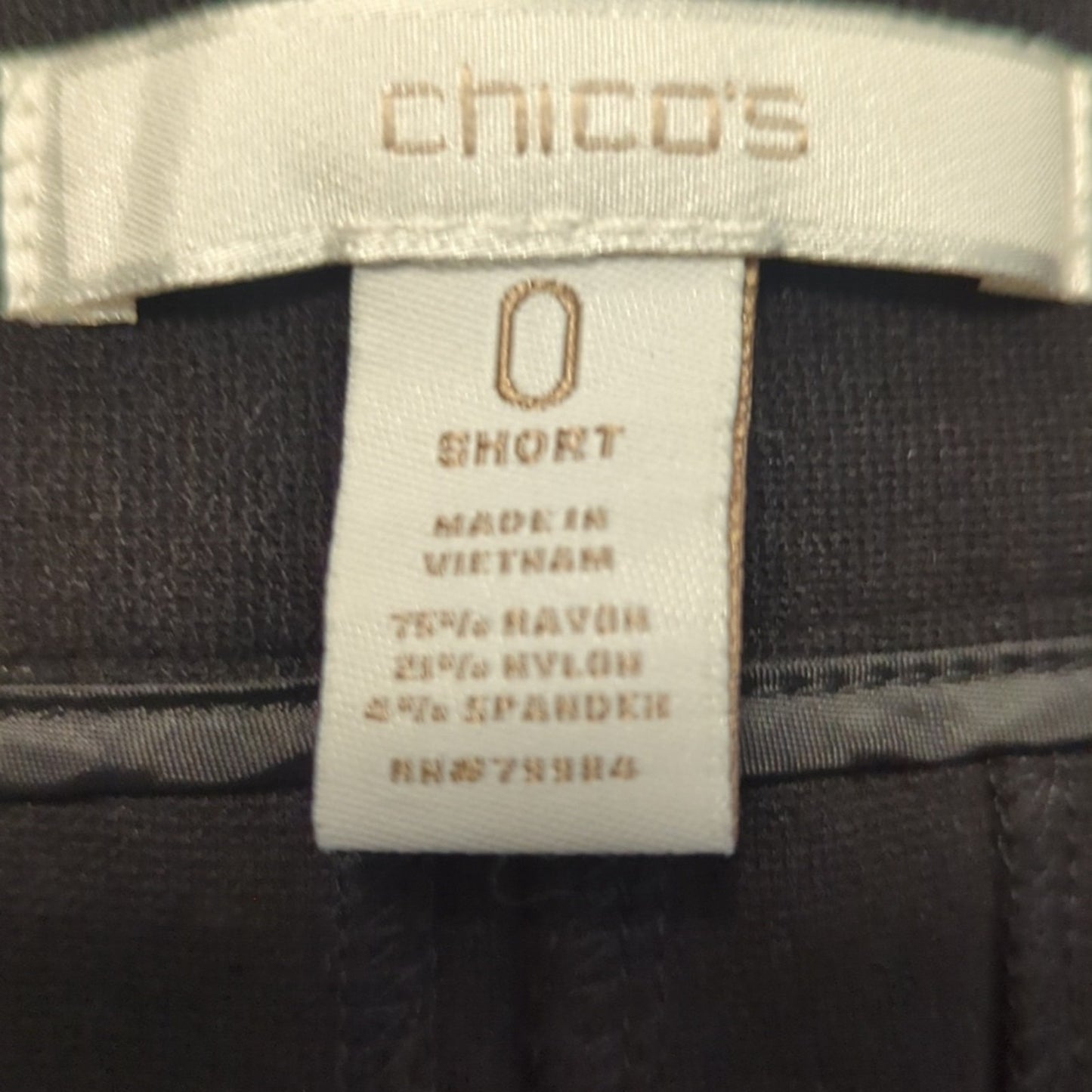 Chico's Black Zip Stretch Straight Leg Slash Pocket Dress Pant Women Sz 0 Short