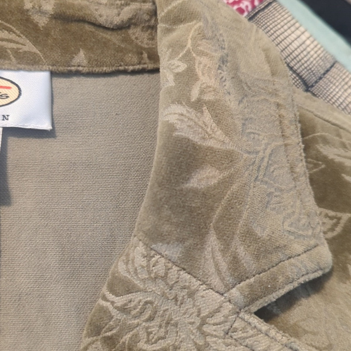Vtg Talbots Tan Floral Embossed Velour 100% Cotton Unlined Blazer Plus Sz. 12W