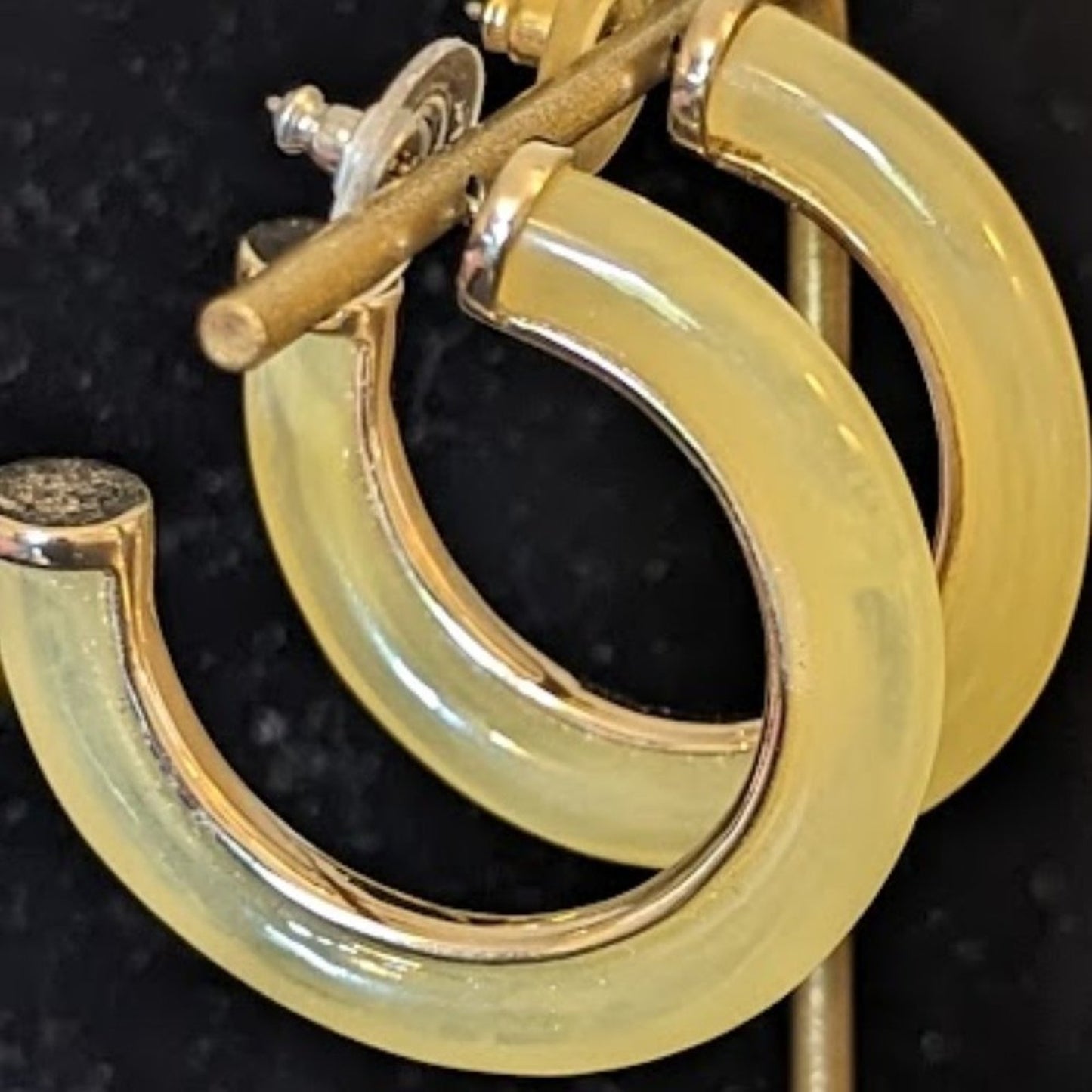 Two Pair of Yellow Earrings -- Hoops and 925 Fused Glass Dangles