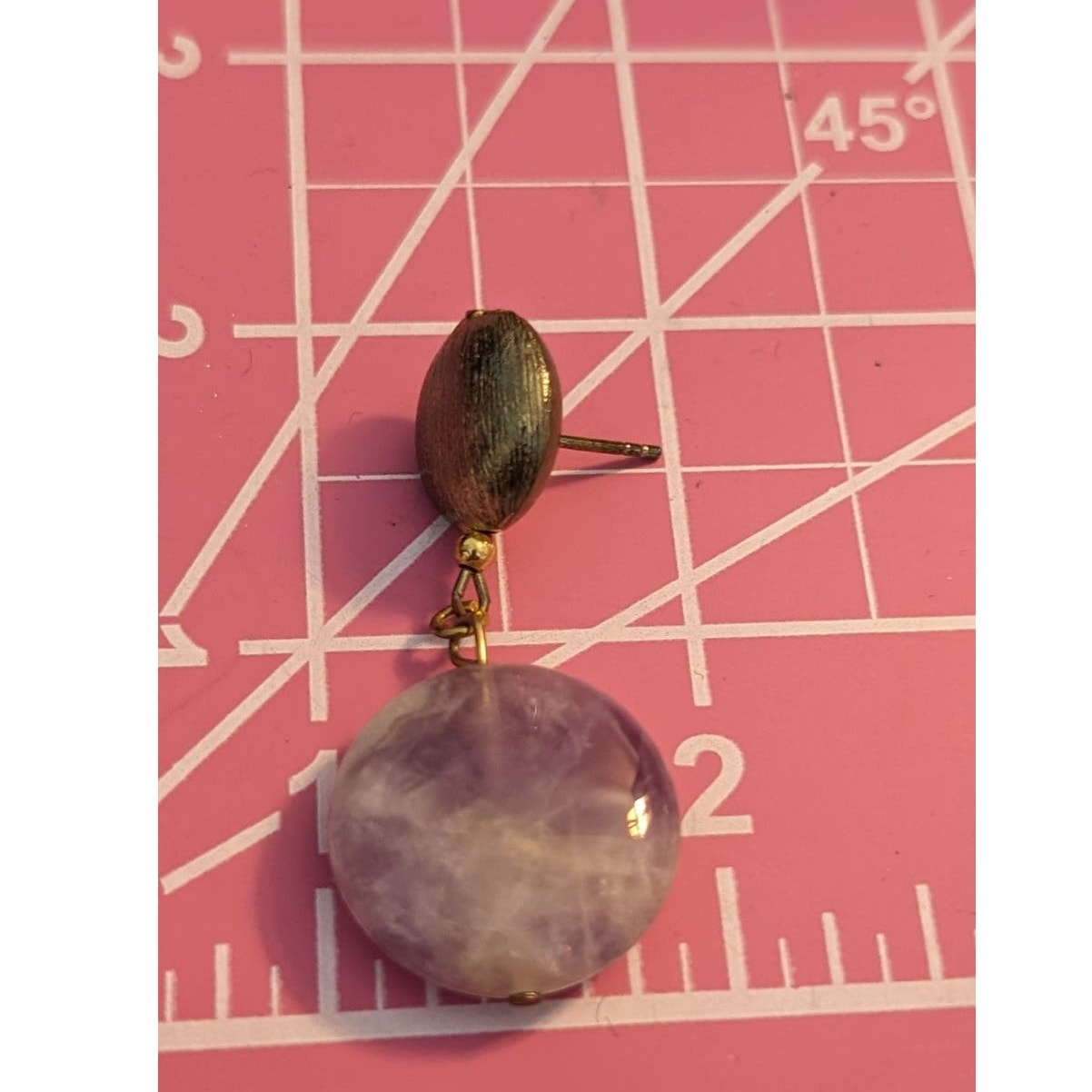 Lavender Purple Stone Dangle Gold Tone Post Earrings