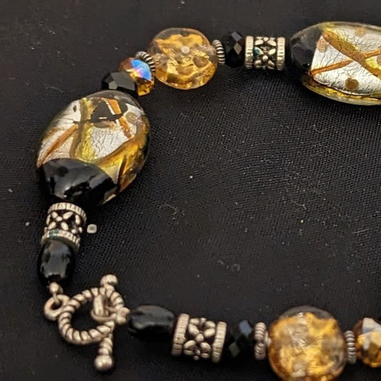 Black & Gold Glass Bead Toggle Bracelet