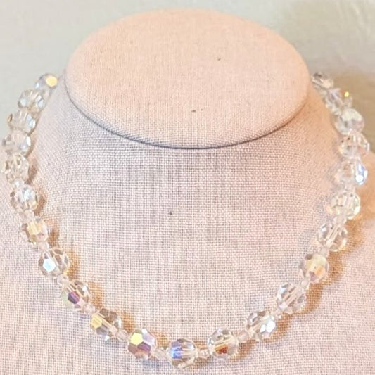 Vintage 1950s 10mm AB Crystal Necklace with Hook Closure