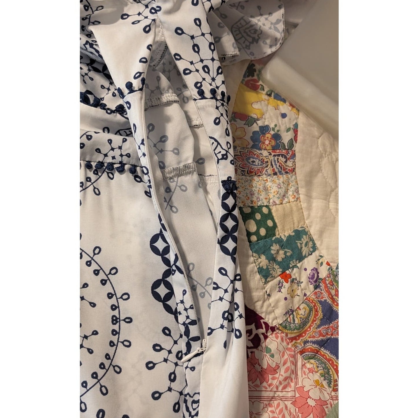NWT Made with Love Navy/White Flutter Sleeve Tiered Maxi Dress Womens Sz L