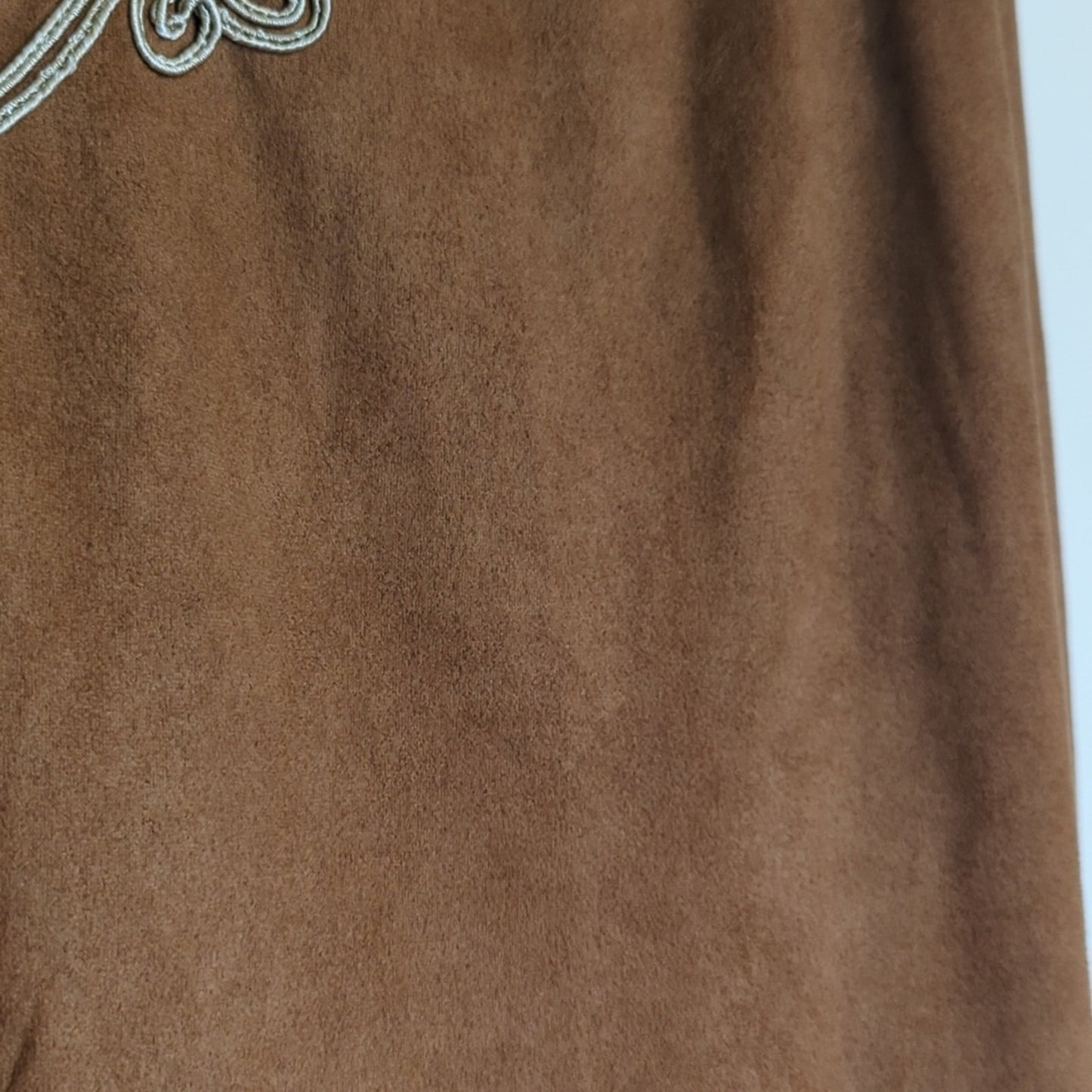 Flying Tomato Suede Caramel Brown Soutache Trim Embroidered Mini Dress Sz M