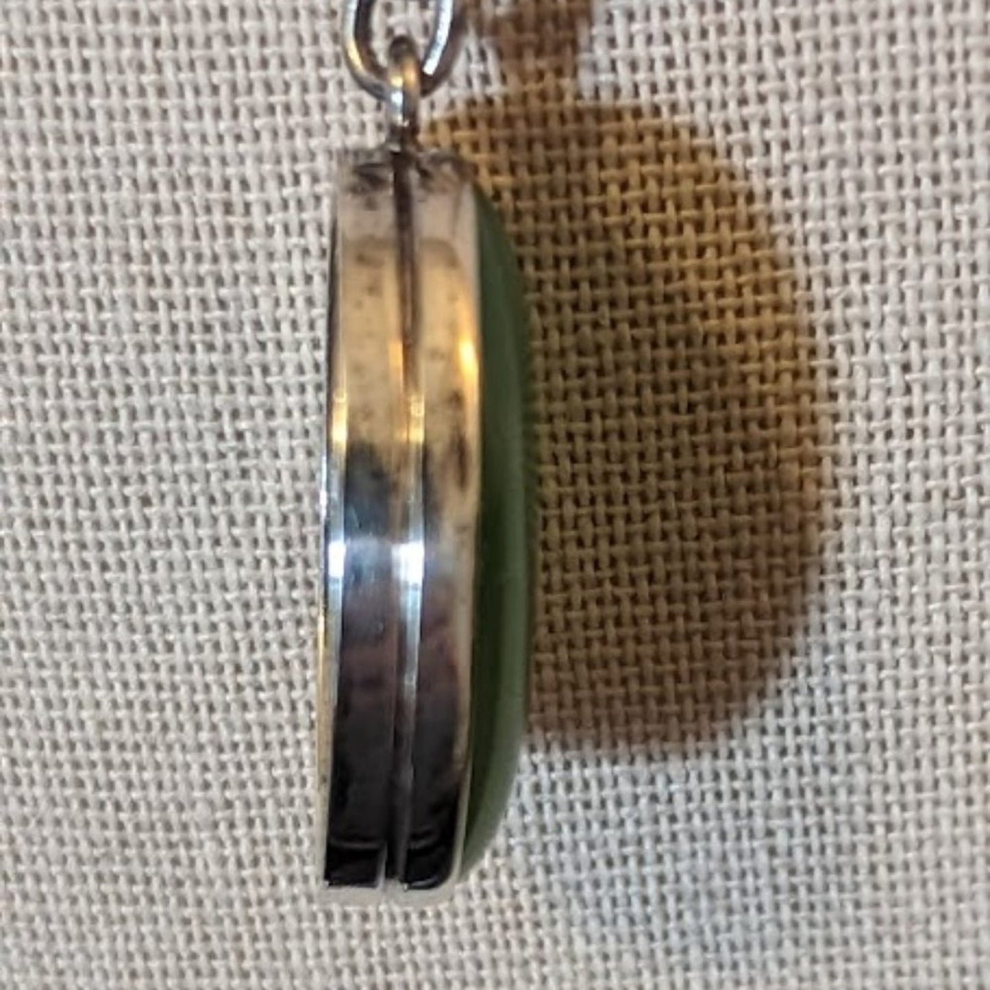 Glowing Green Stone Bezel Set in Sterling Silver & 925 Sterling Silver 20" Chain
