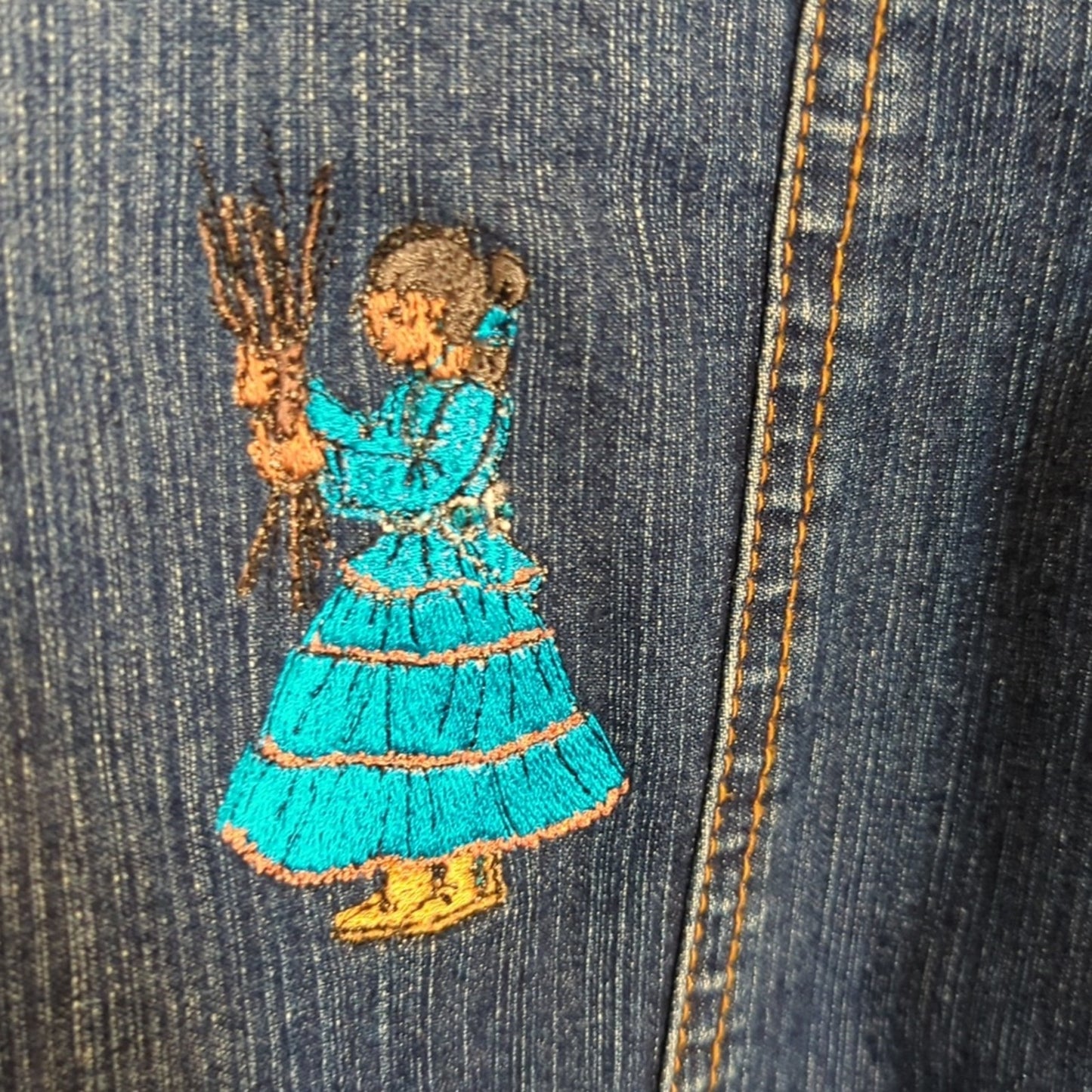 Cruel Girl Jean Jacket/Shacket With Navajo Embroidered Native American Figures