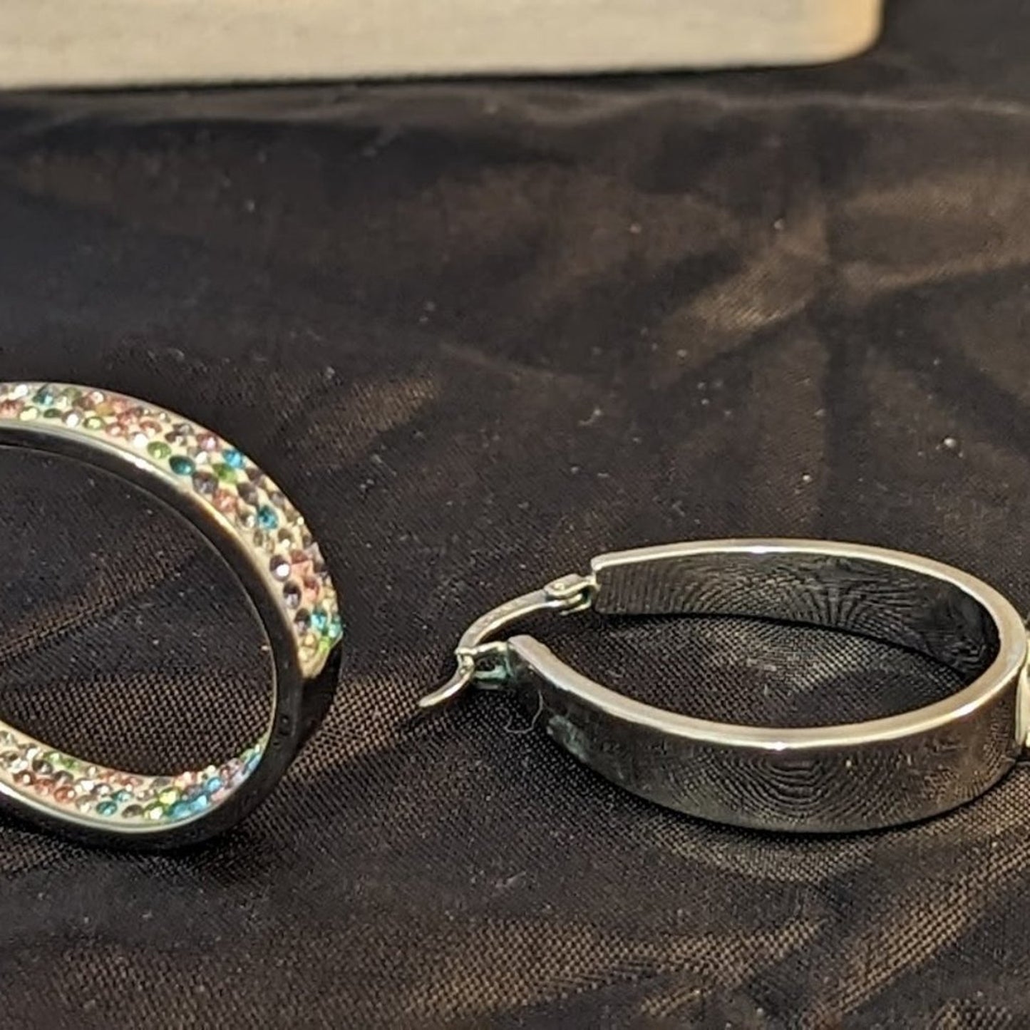 Sophia James New York Fine Silver-plated Swarovski oblong in and out hoops