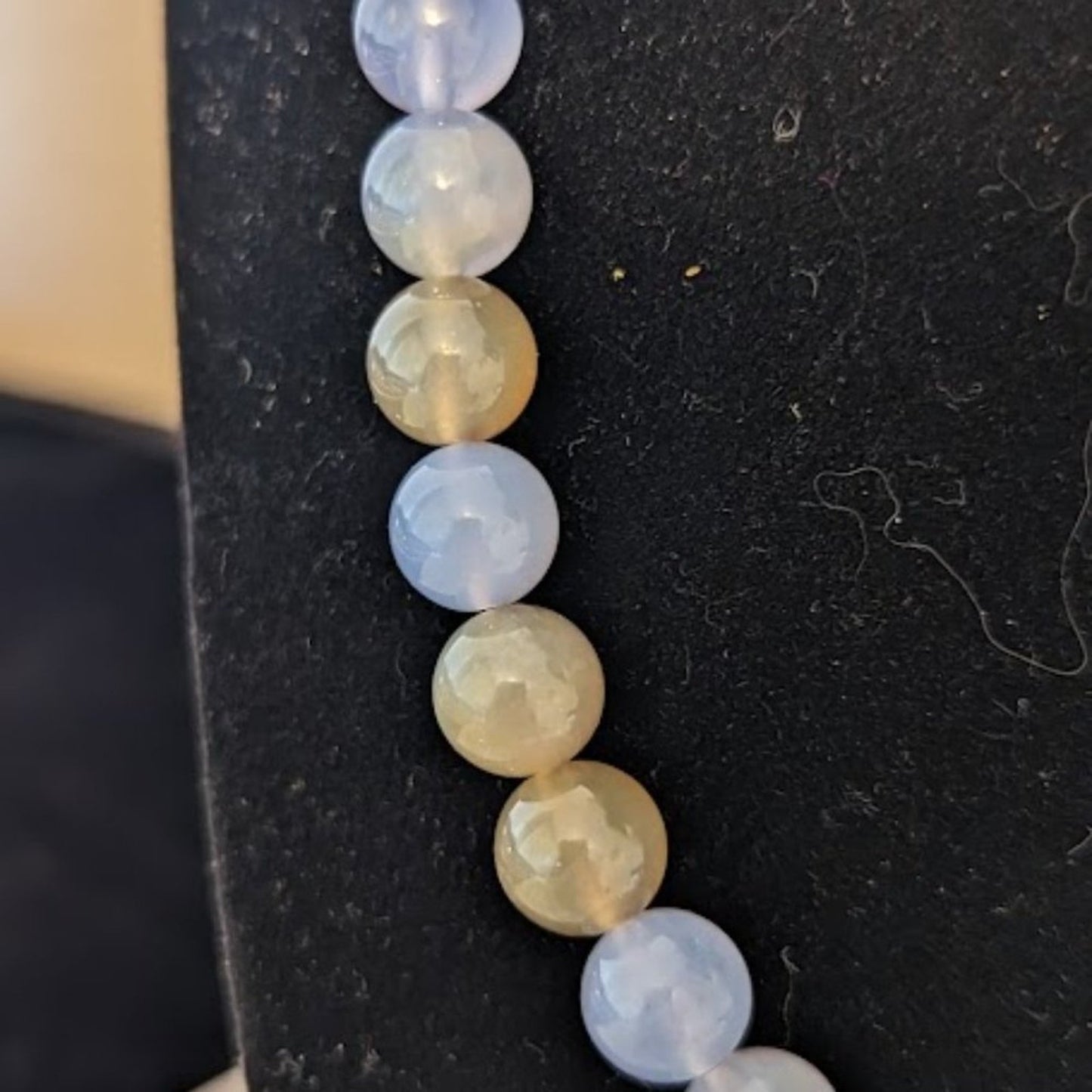 Vintage Genuine 14k White Gold and Diamond Chalcedony Bead 17.5" Necklace