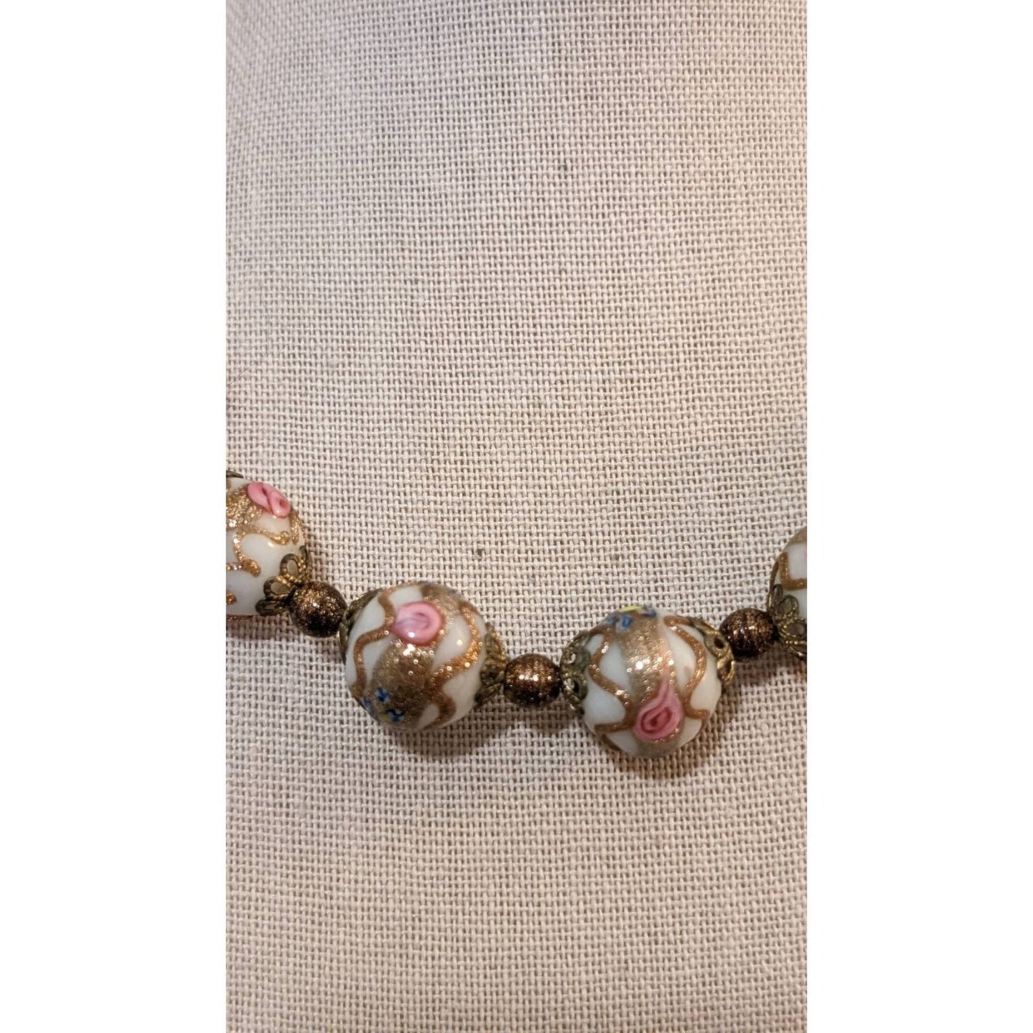 Vintage Venetian Glass Wedding Cake White Bases Roses 16" Necklace