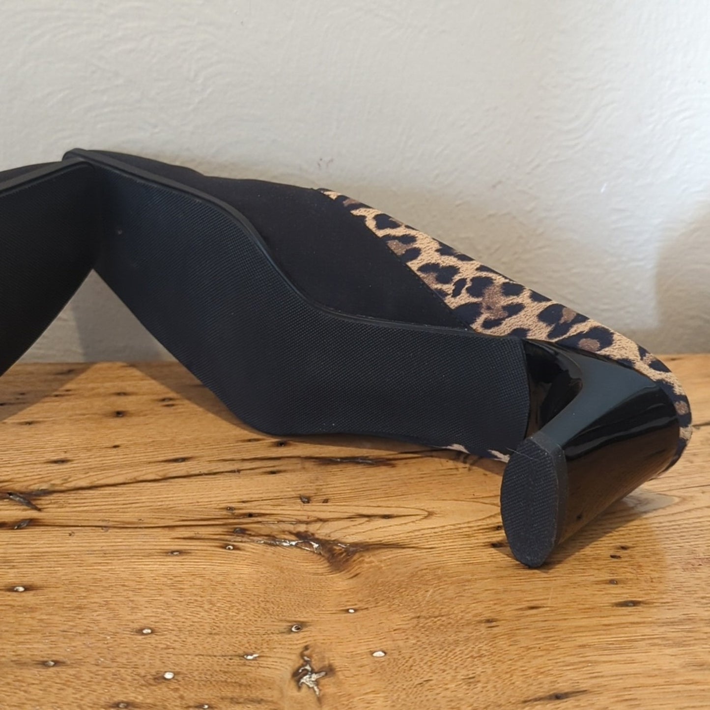 Naturalizer Black Fabric Mule w/ Animal Print Trim & Patent Leather Heels Sz 8.5