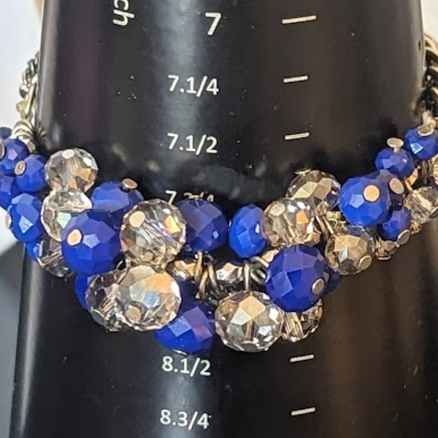 NWT Blue and Smoky Crystal Glass Bead and Multi Chain Stretch Bracelet
