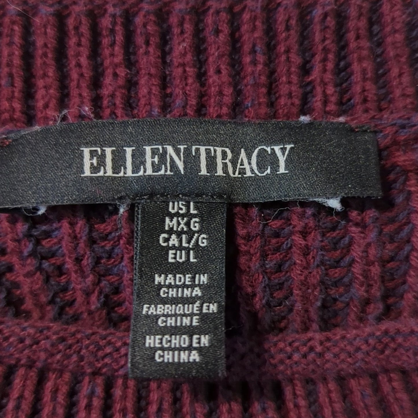 Ellen Tracy Port Marled Open Knit Pullover Rolled Neck Notched Hem Sweater Sz L