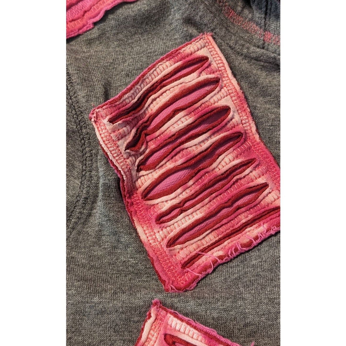 Hippie Boho Shredded Zip Up Gray and Pink Hoodie Womens Sz XS
