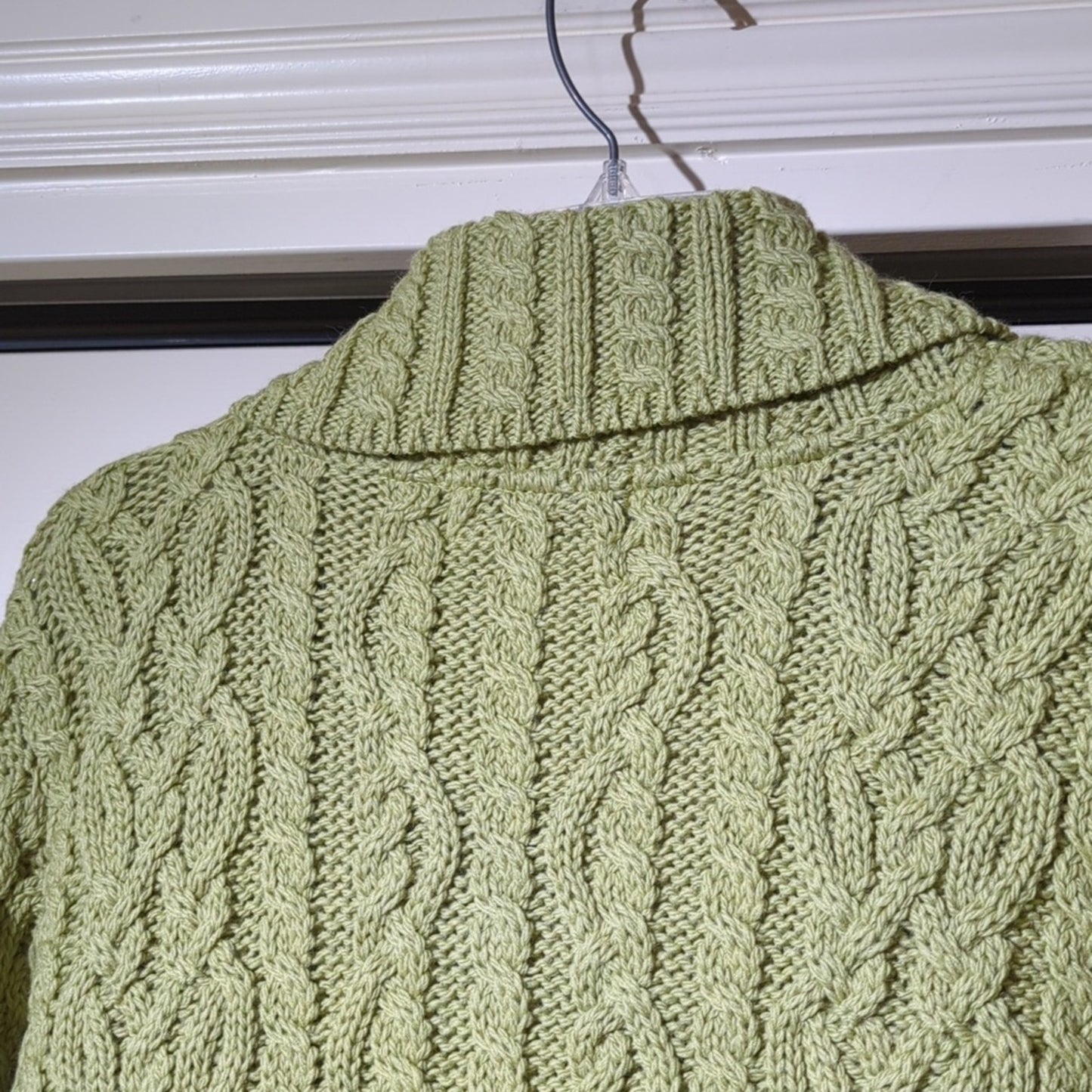 Aran Crafts Ireland Green Luxury Button Up Hand Knit Cabled Cardigan Women Sz XS