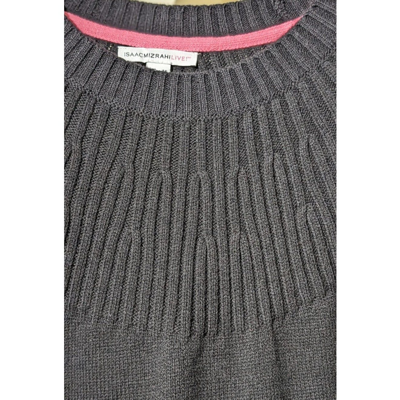 Isaac Mizrahi Live Black Round Yoke Notched Hem Sweater Womens Sz M