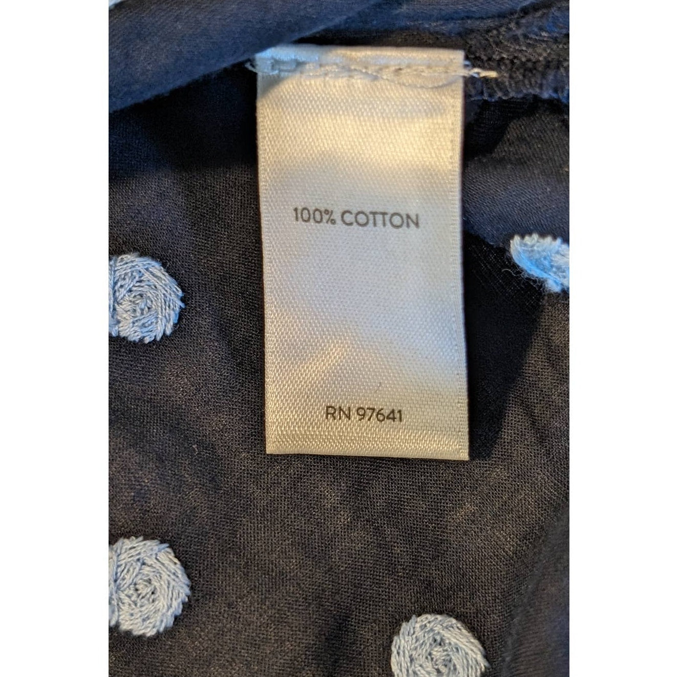 J Jill Navy Light Blue Embroidered Dot Oversized Button Up Blouse Womens Sz M