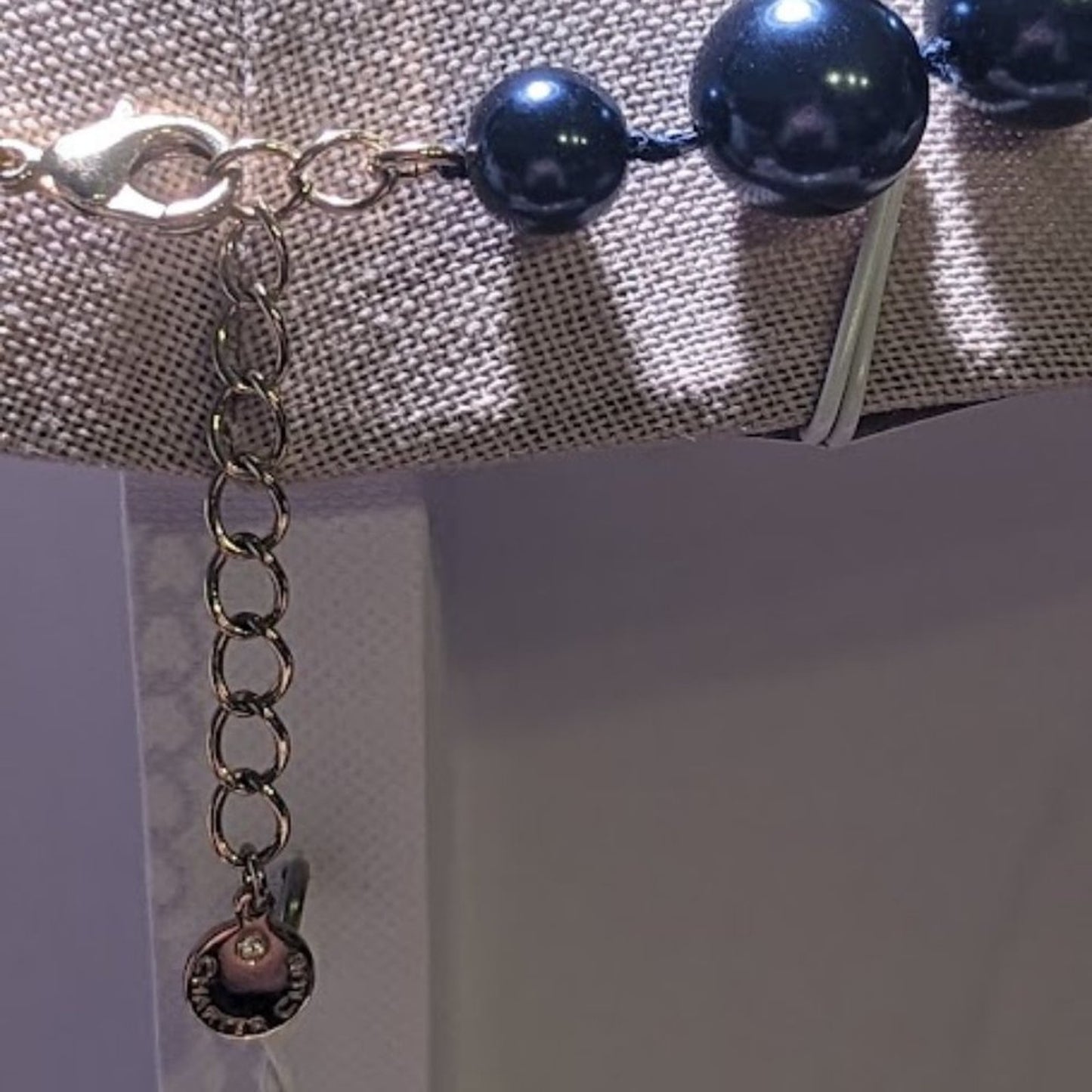 Charter Club Metallic Navy Blue Faux Pearl Beaded Collar Necklace