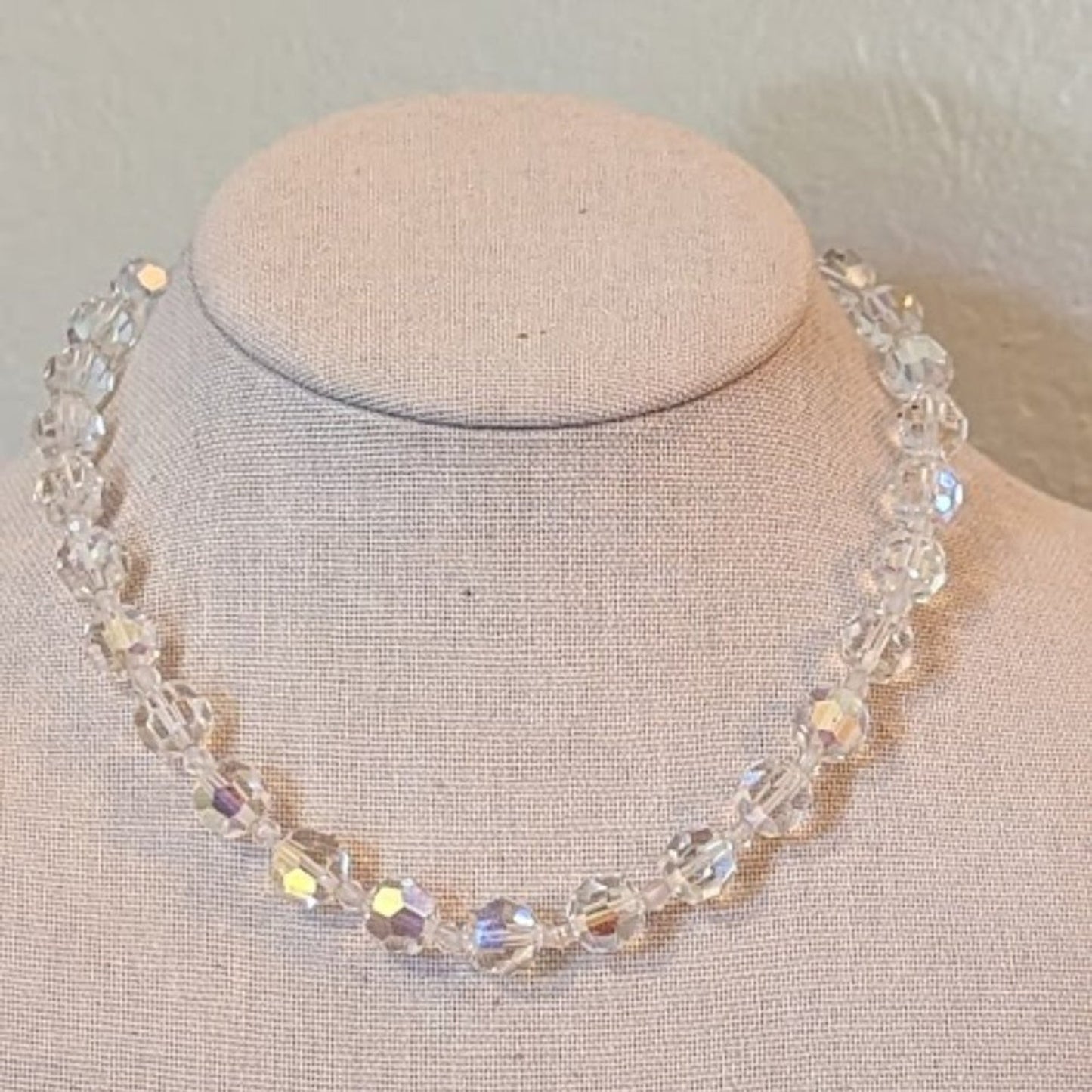 Vintage 1950s 10mm AB Crystal Necklace with Hook Closure