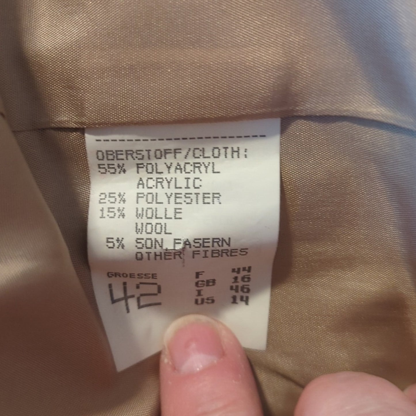Madeleine Made in Germany Lightweight Herringbone 29" Long Jacket Women's Sz 14