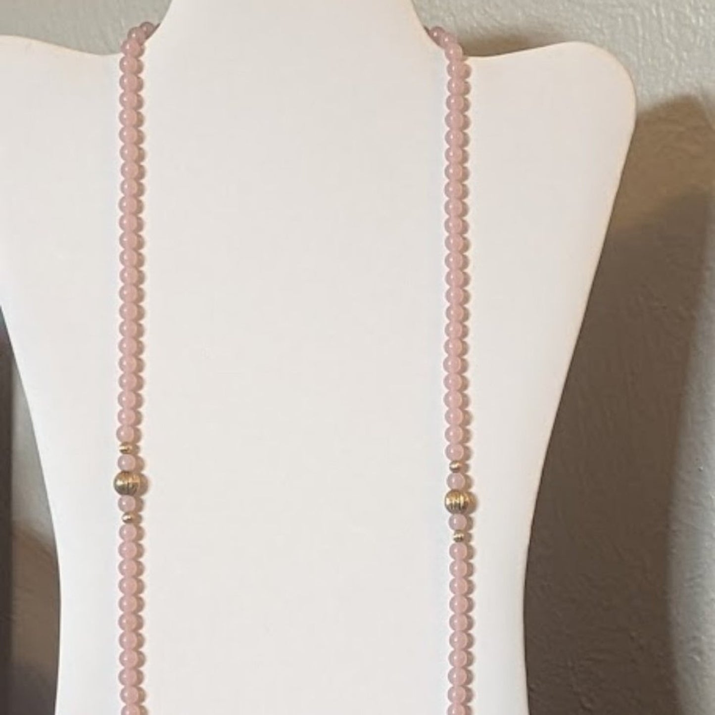 Vintage Pale Pink Acrylic & Gold Etched Bead Necklace with Acrylic Barrel Clasp