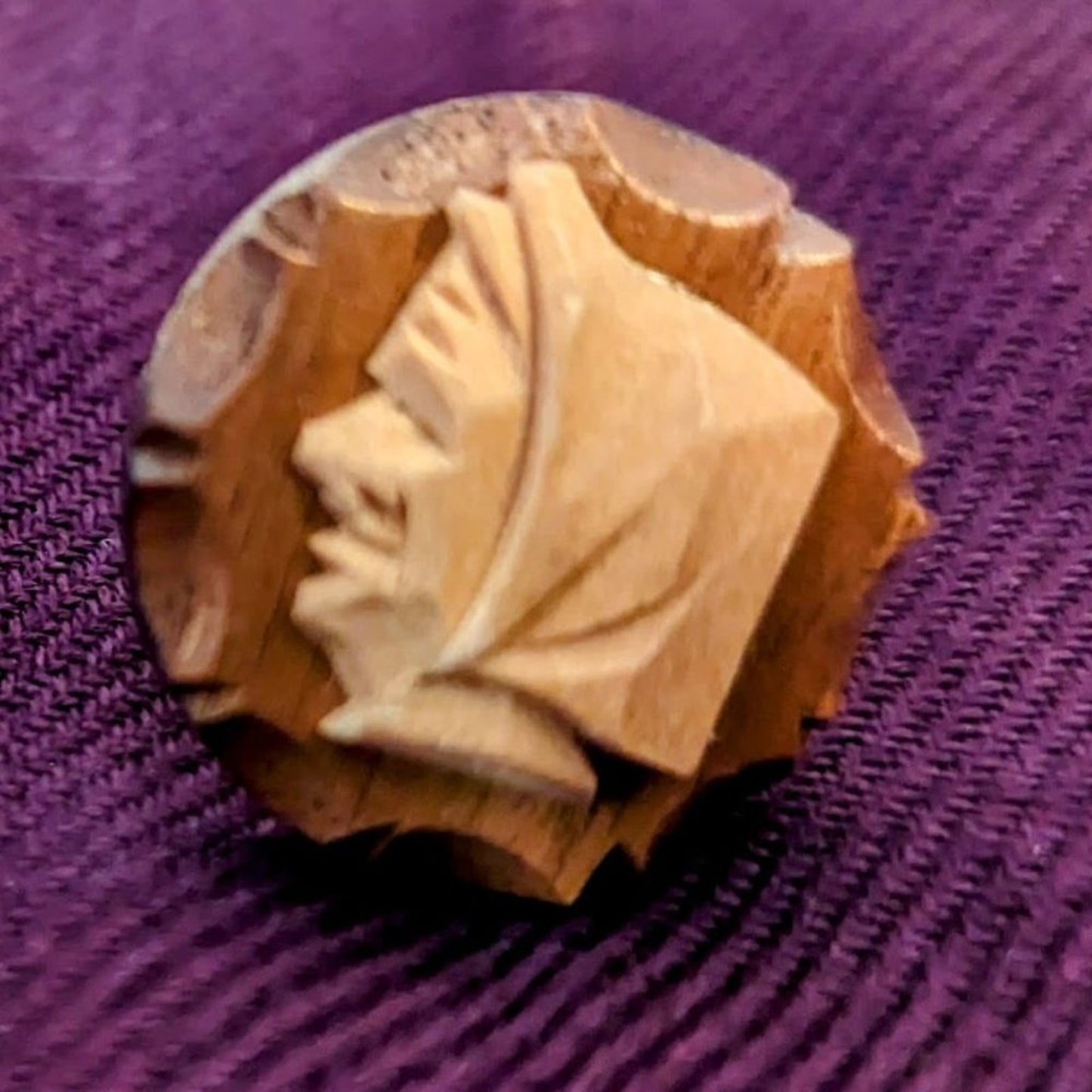 Vintage Wood Carved Cameo Man & Woman Screw Back Earrings