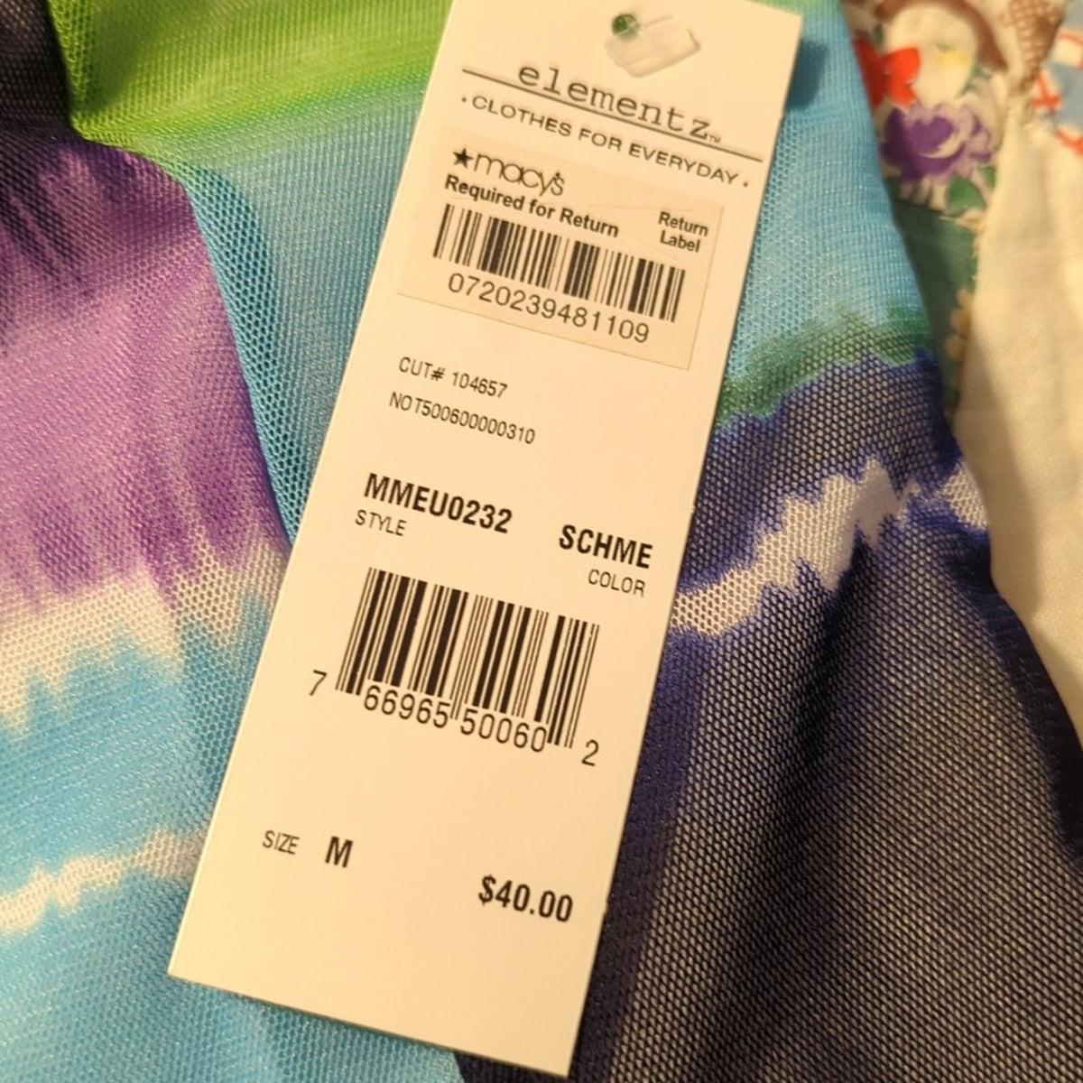 Elementz NWT Tie Dye Look Flutter Cap Sleeve Box Neck Top Women's Size M
