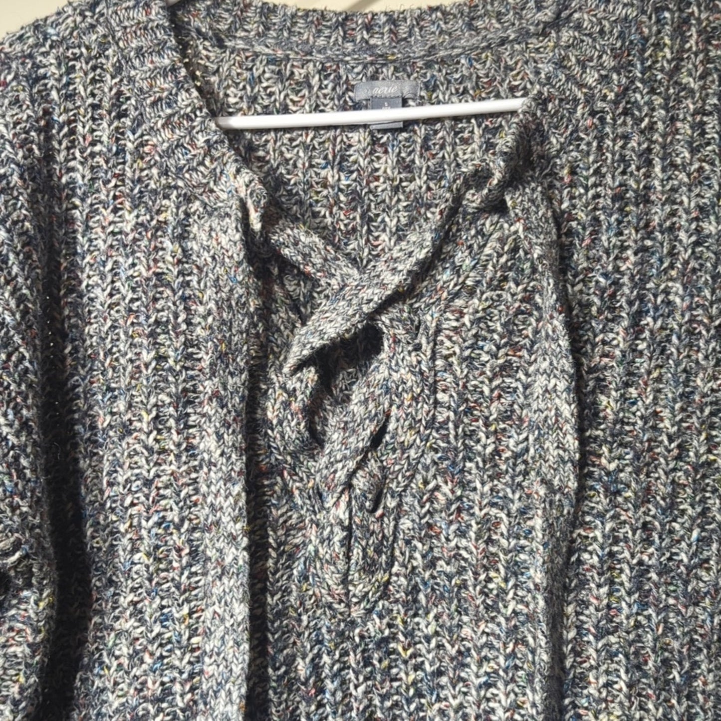 aerie Variegated Gray Woven Sweater with Criss Cross Tie Placket Women's Size SP